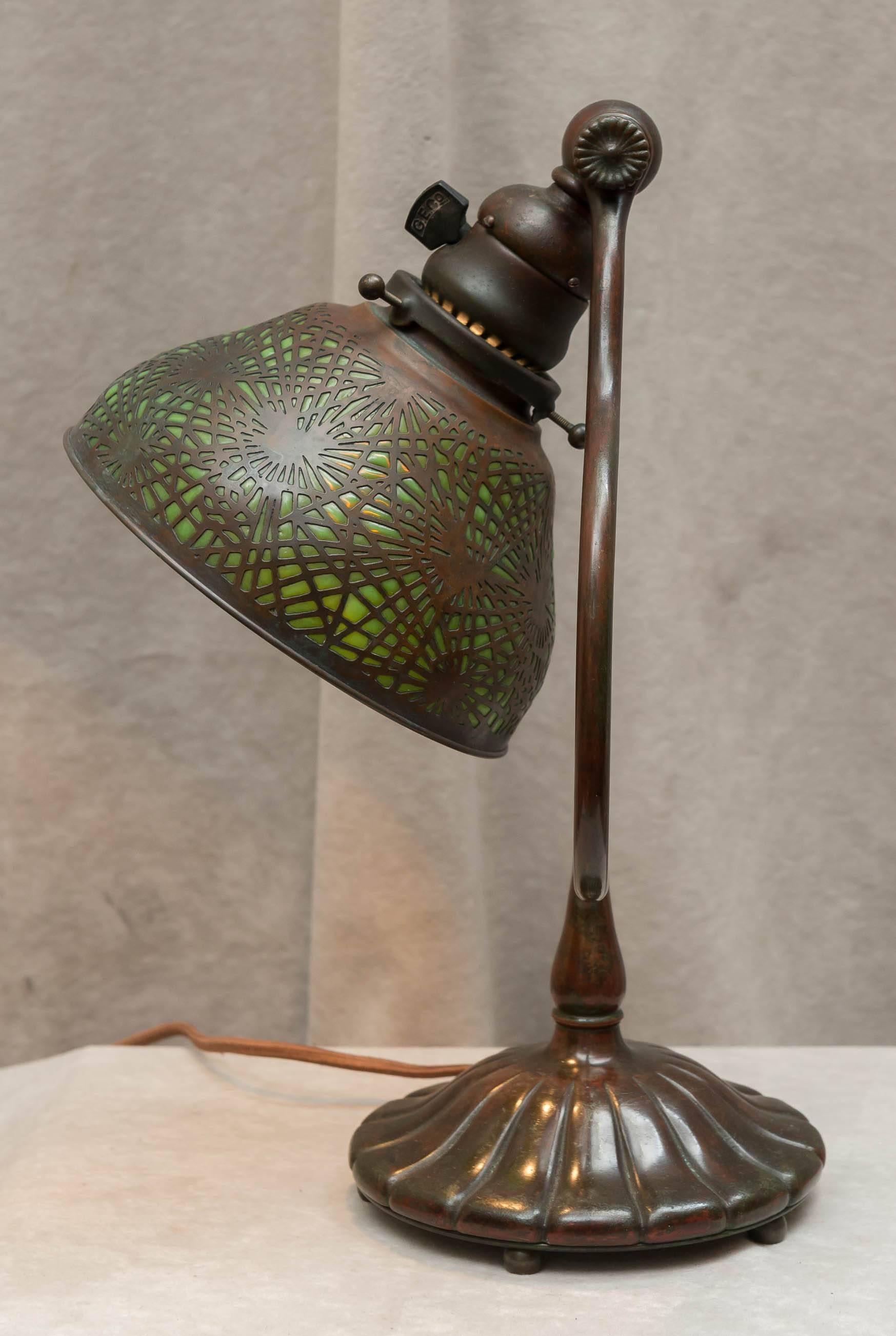 Hand-Crafted Tiffany Studios Harp Lamp with Pine Needle Shade