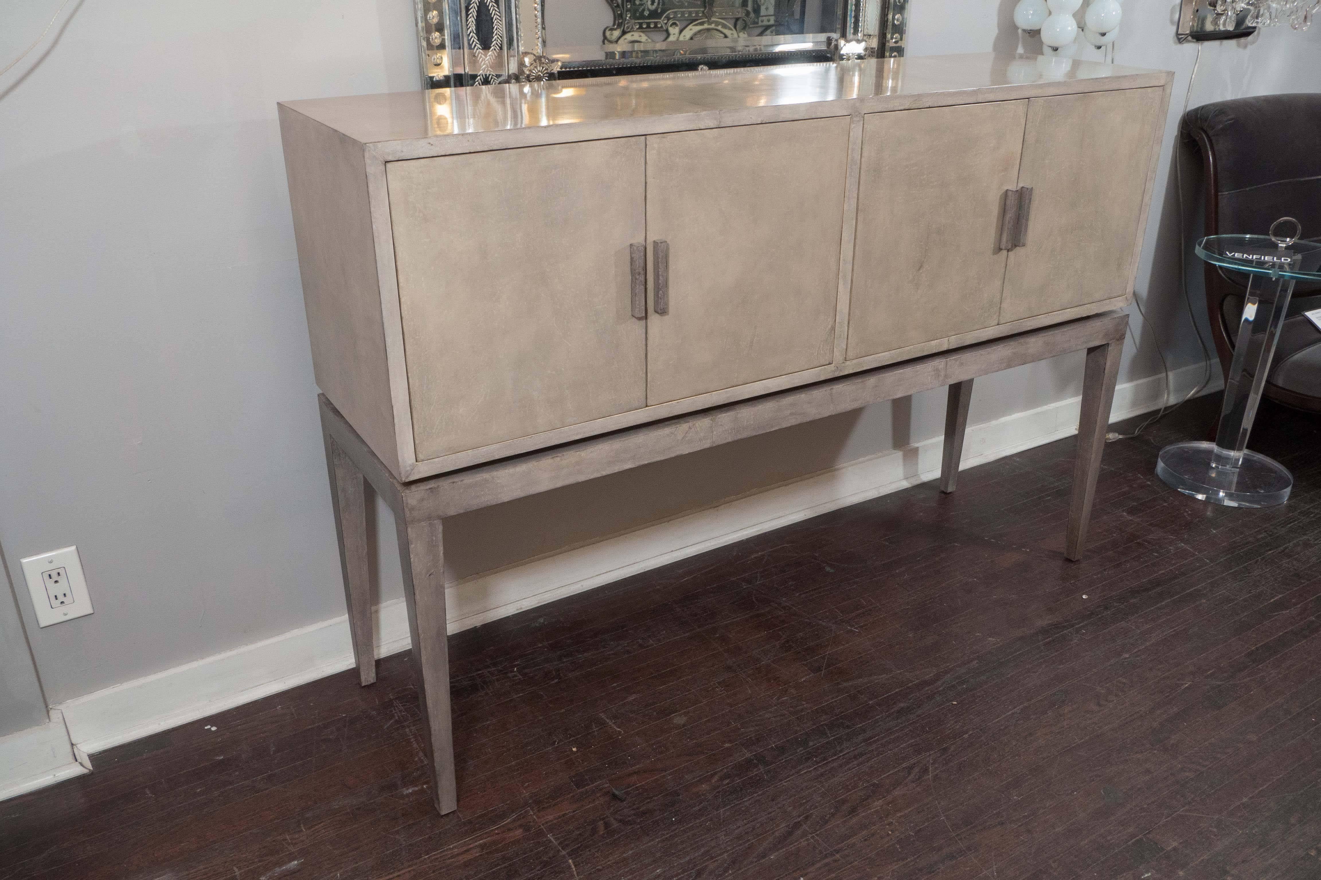 Modern Custom Two-Toned Gray Stained Parchment Bar with Sycamore Interior