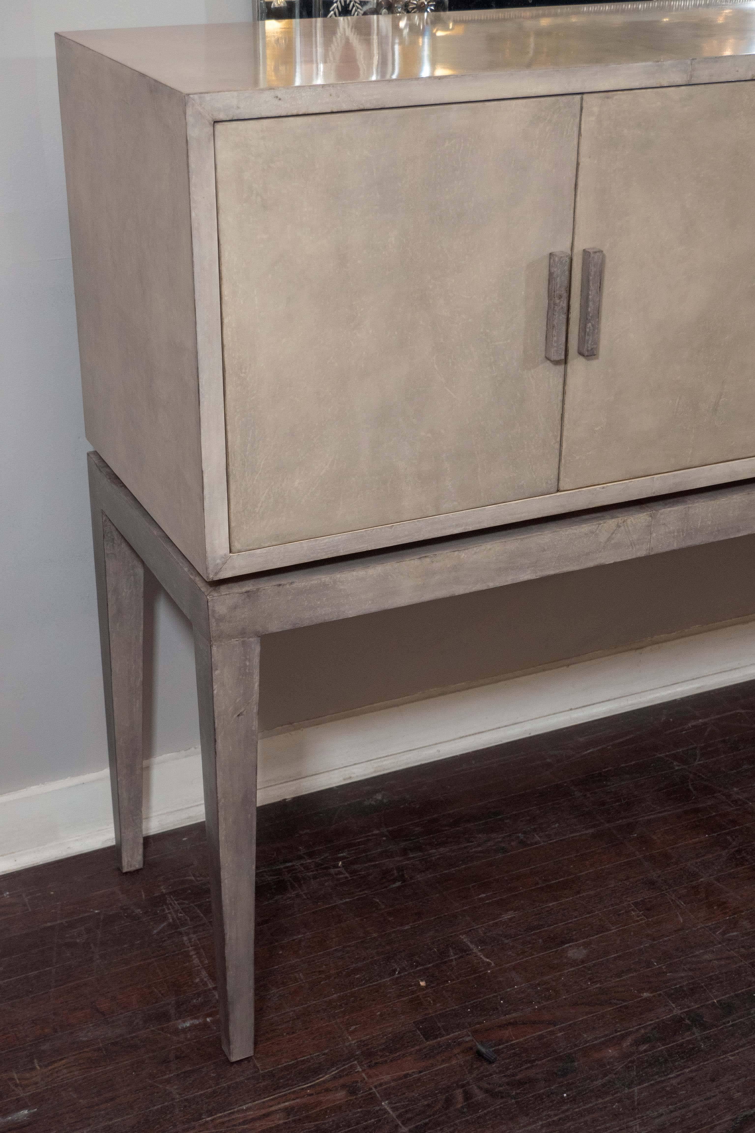 Philippine Custom Two-Toned Gray Stained Parchment Bar with Sycamore Interior