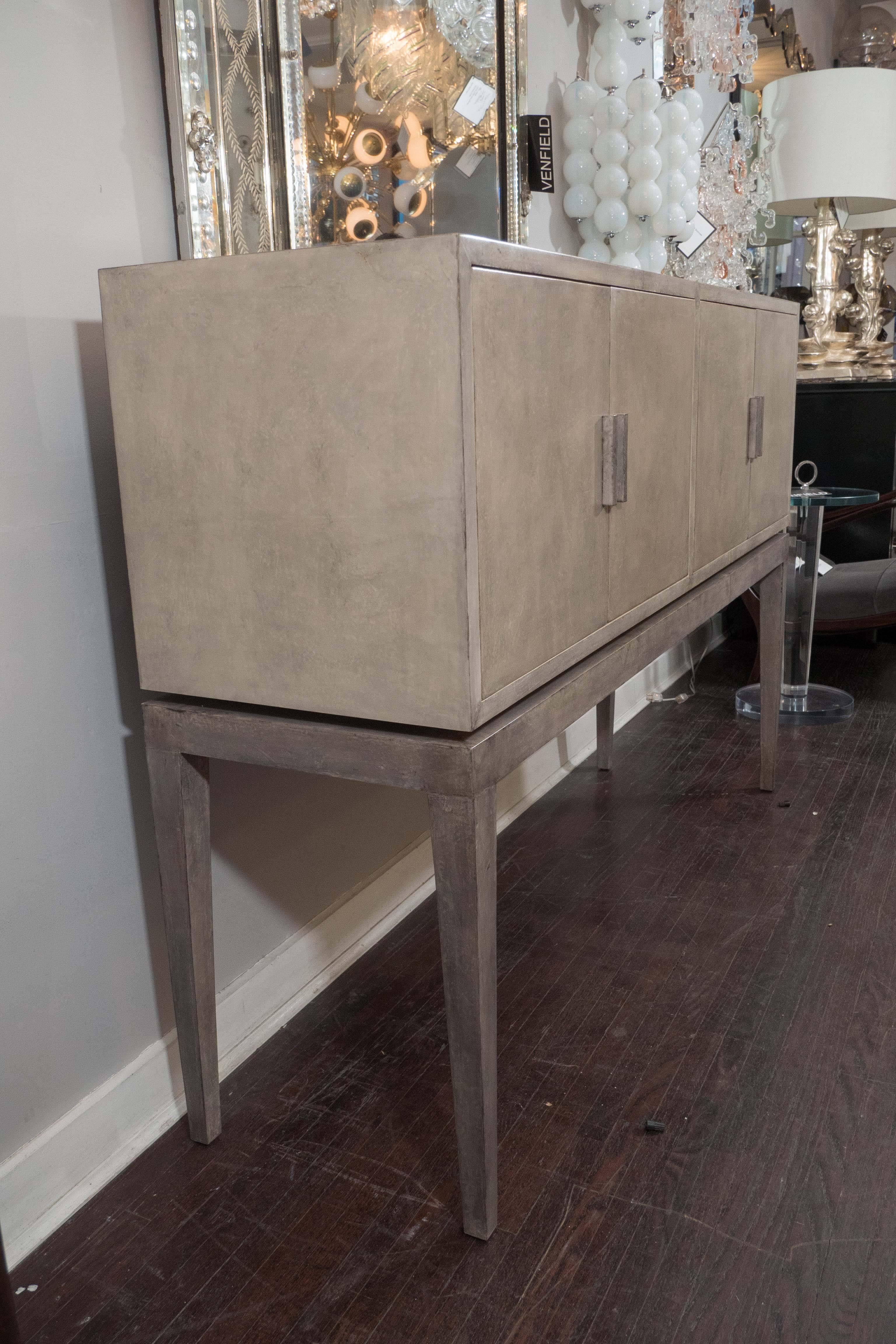 Custom Two-Toned Gray Stained Parchment Bar with Sycamore Interior 1