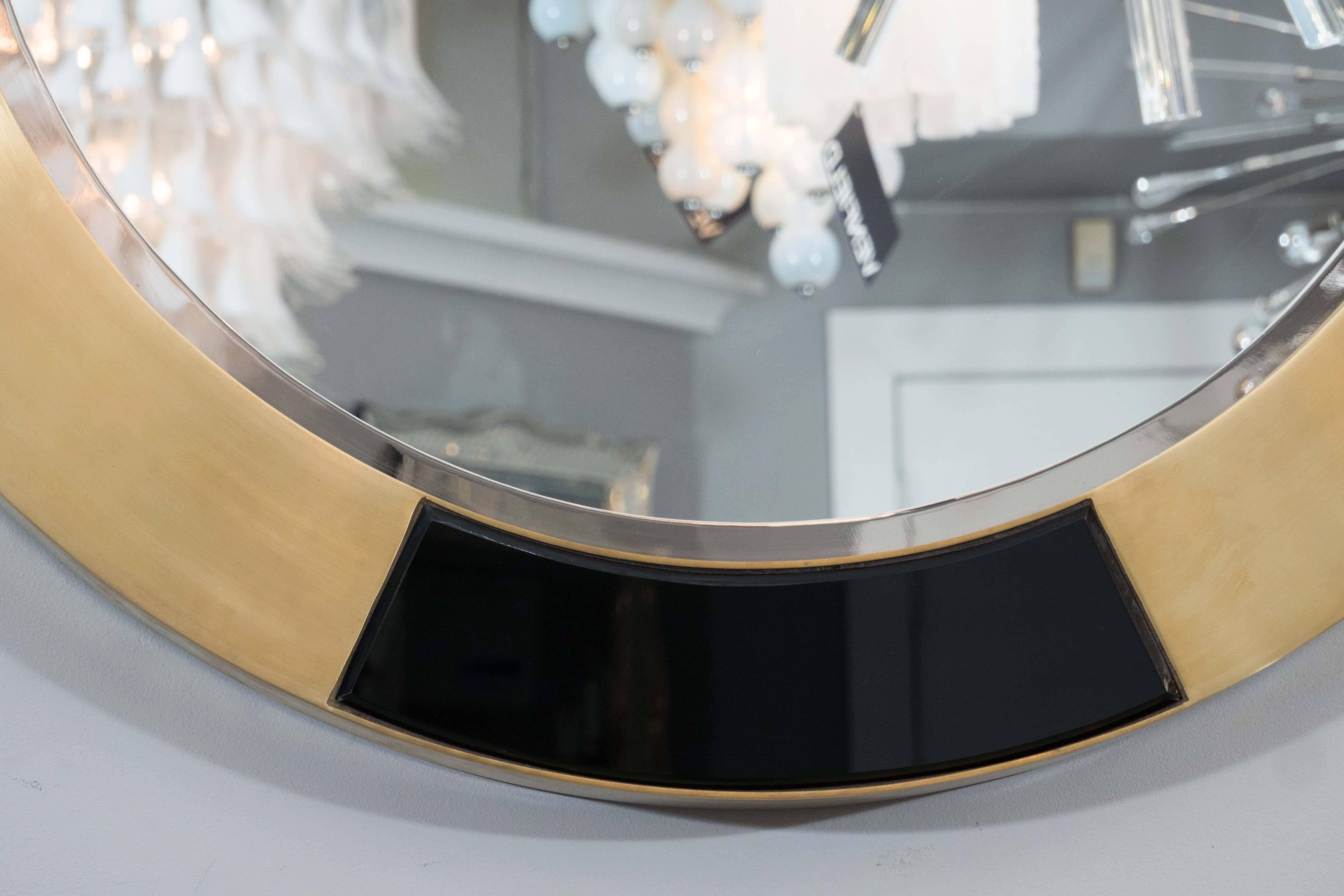 Modern Black and Brass Frame Circle Mirror