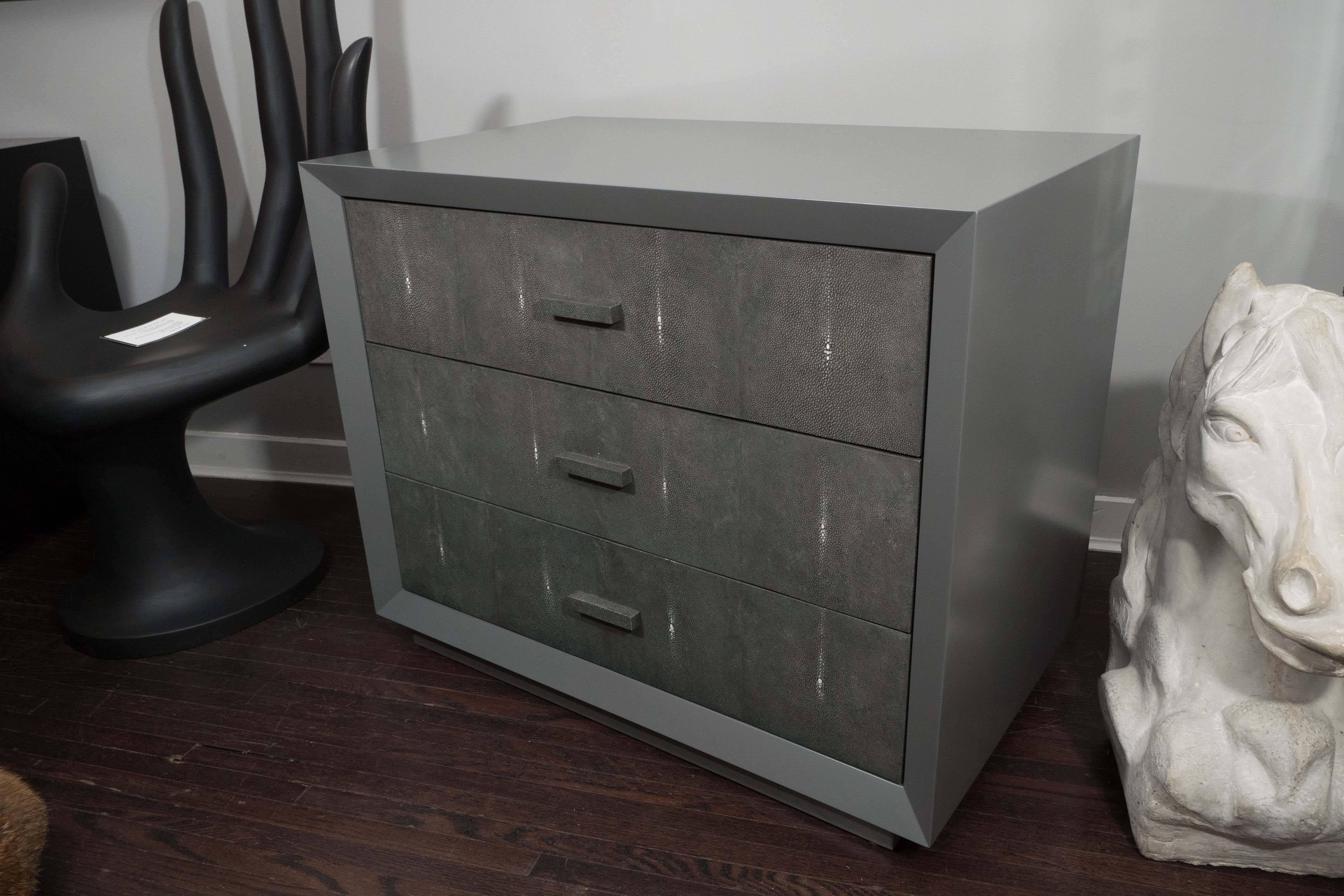 Modern Custom Gray Lacquer Dresser with Genuine Shagreen Drawer Fronts