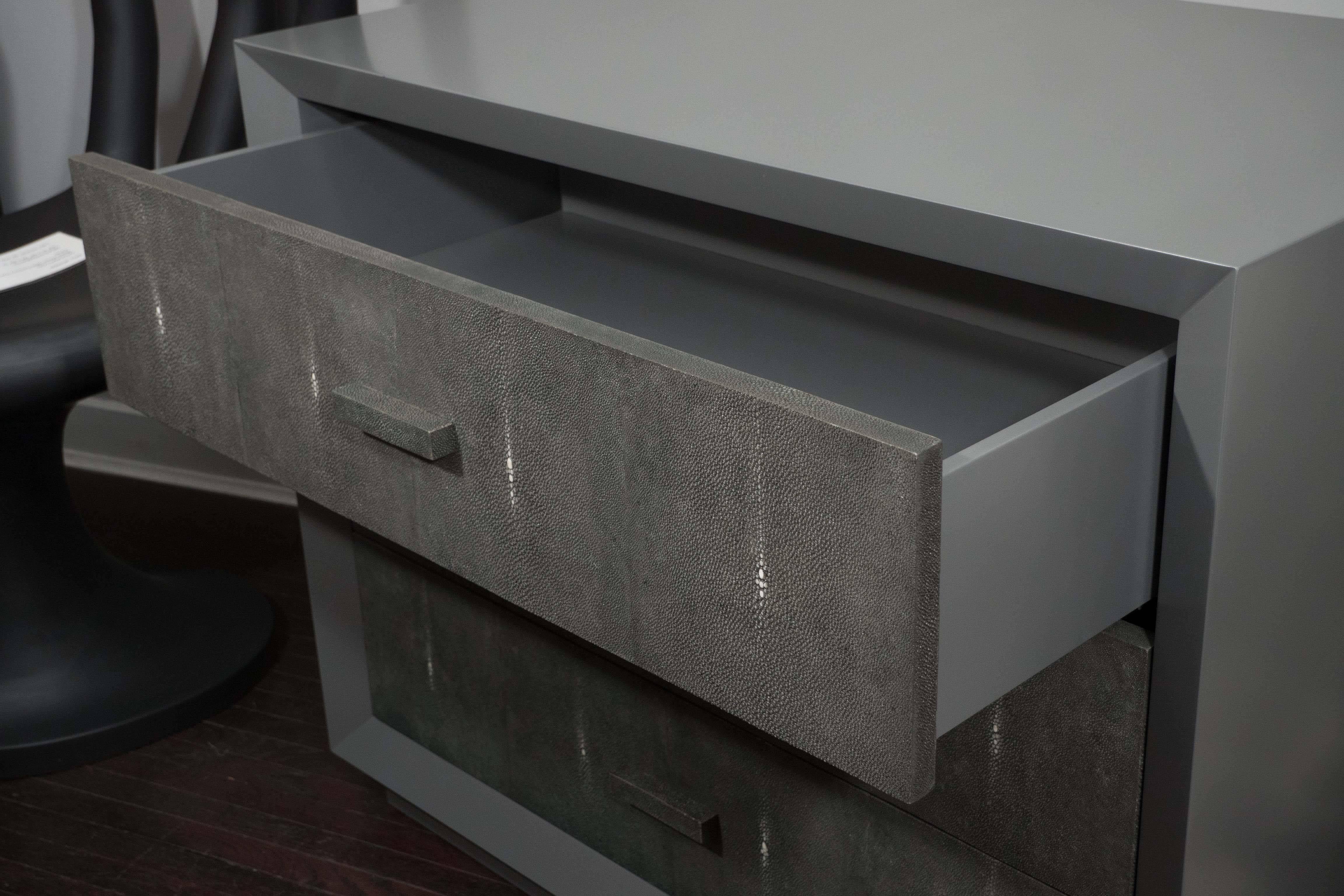 Philippine Custom Gray Lacquer Dresser with Genuine Shagreen Drawer Fronts