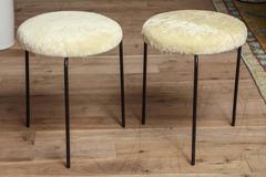 Pair of Iron Stools with Shearling