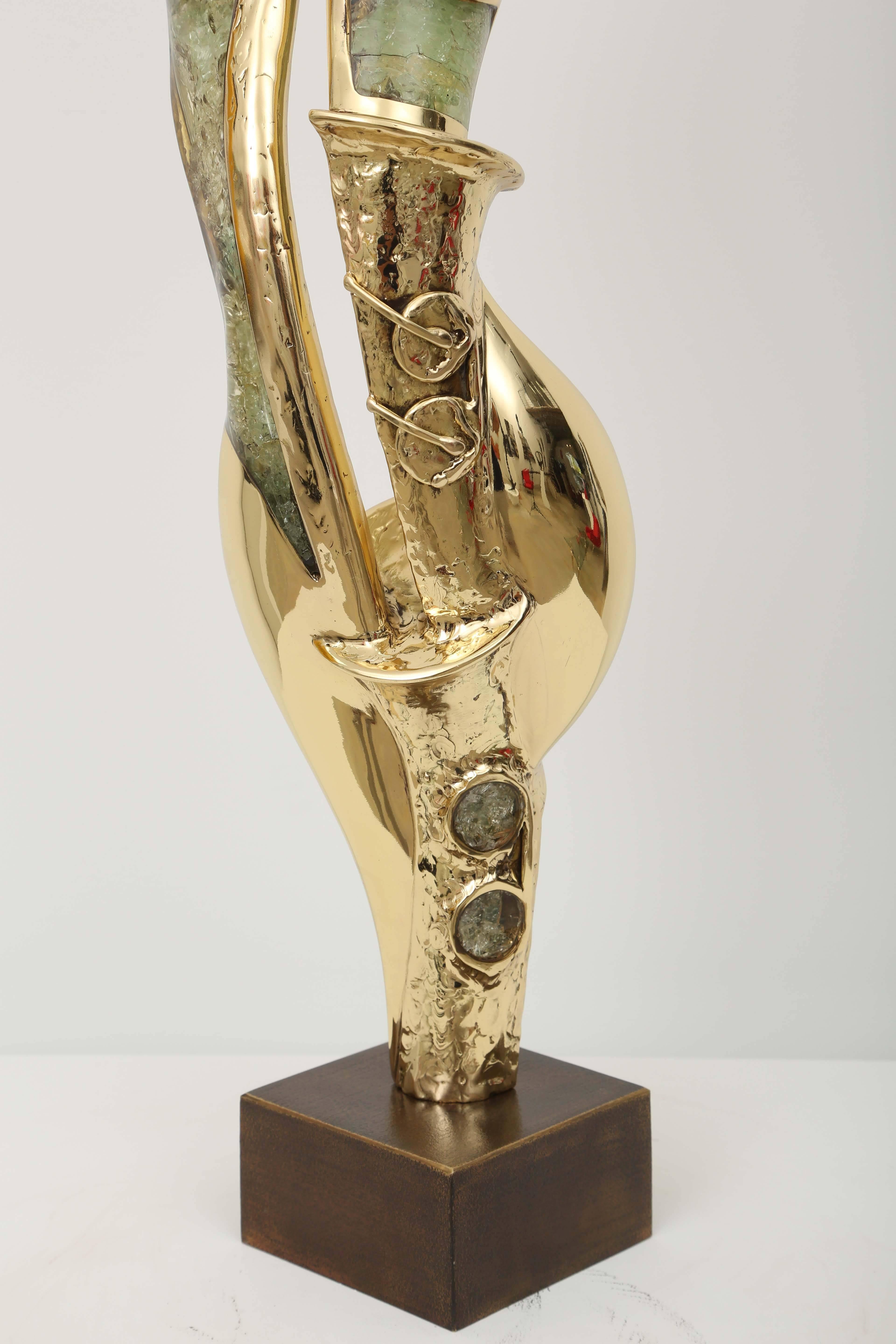 French Gilded Bronze and Glass Inclusions Sculpture by J. Duval-Brasseur, Mid-Century