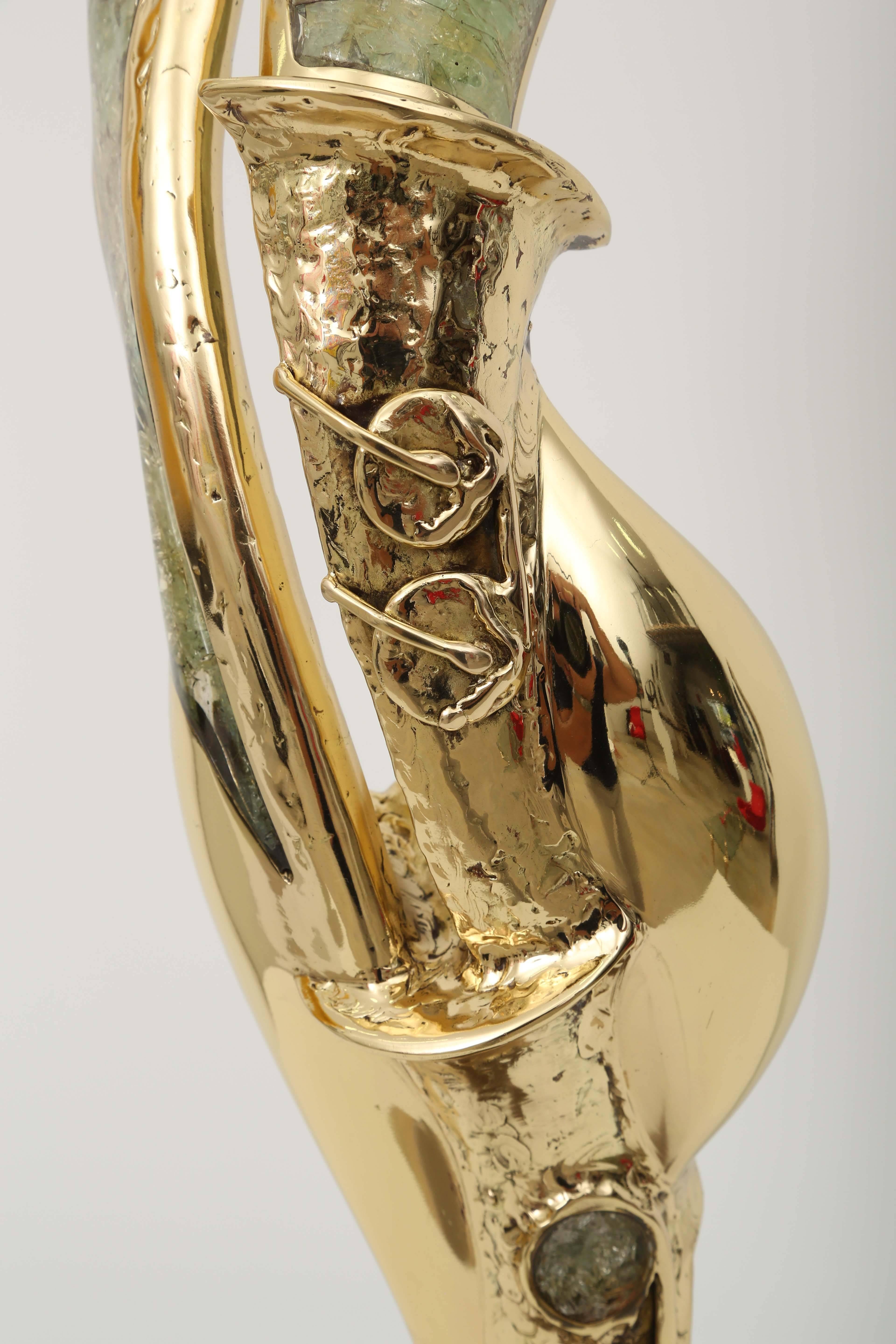 Gilt Gilded Bronze and Glass Inclusions Sculpture by J. Duval-Brasseur, Mid-Century