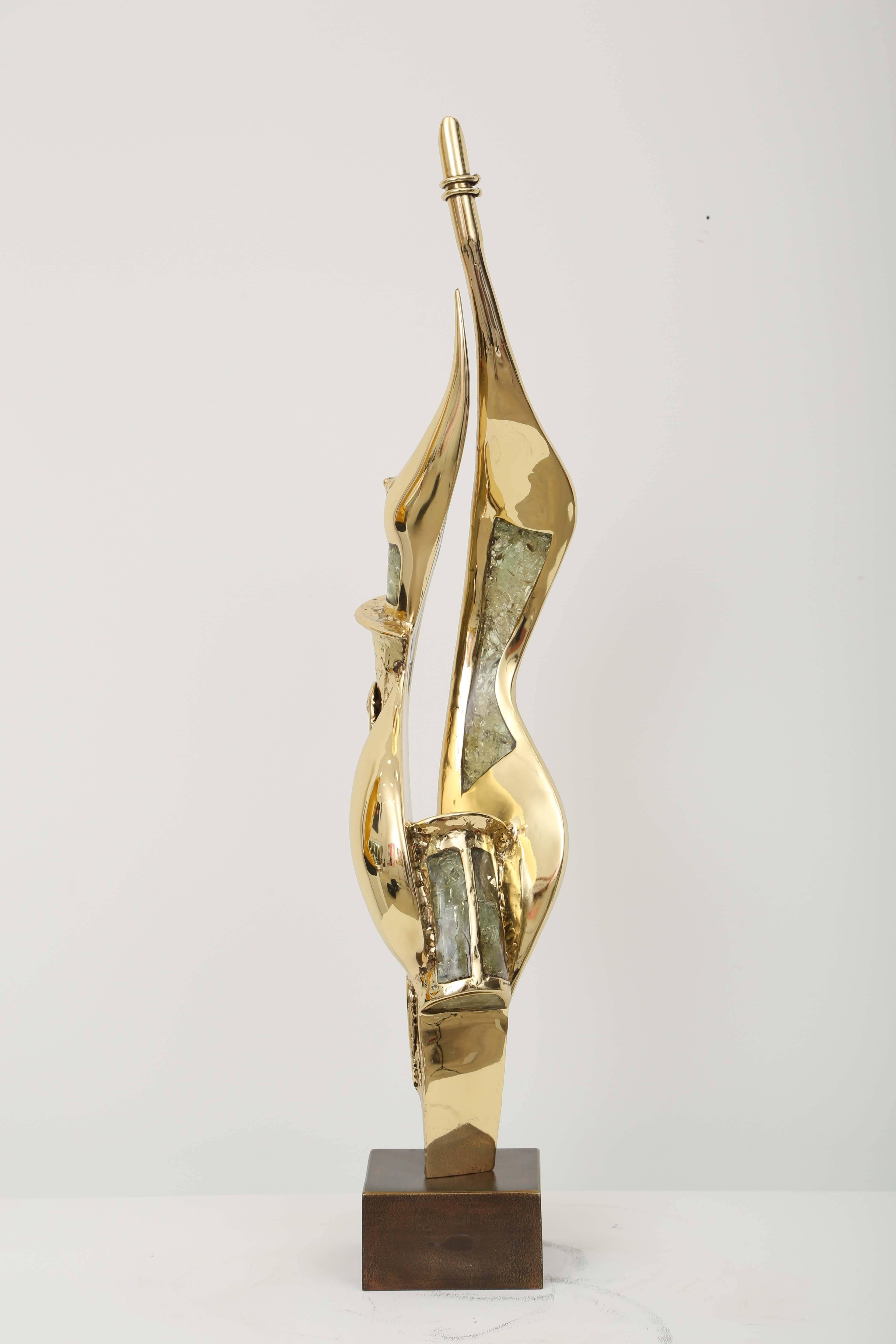 20th Century Gilded Bronze and Glass Inclusions Sculpture by J. Duval-Brasseur, Mid-Century