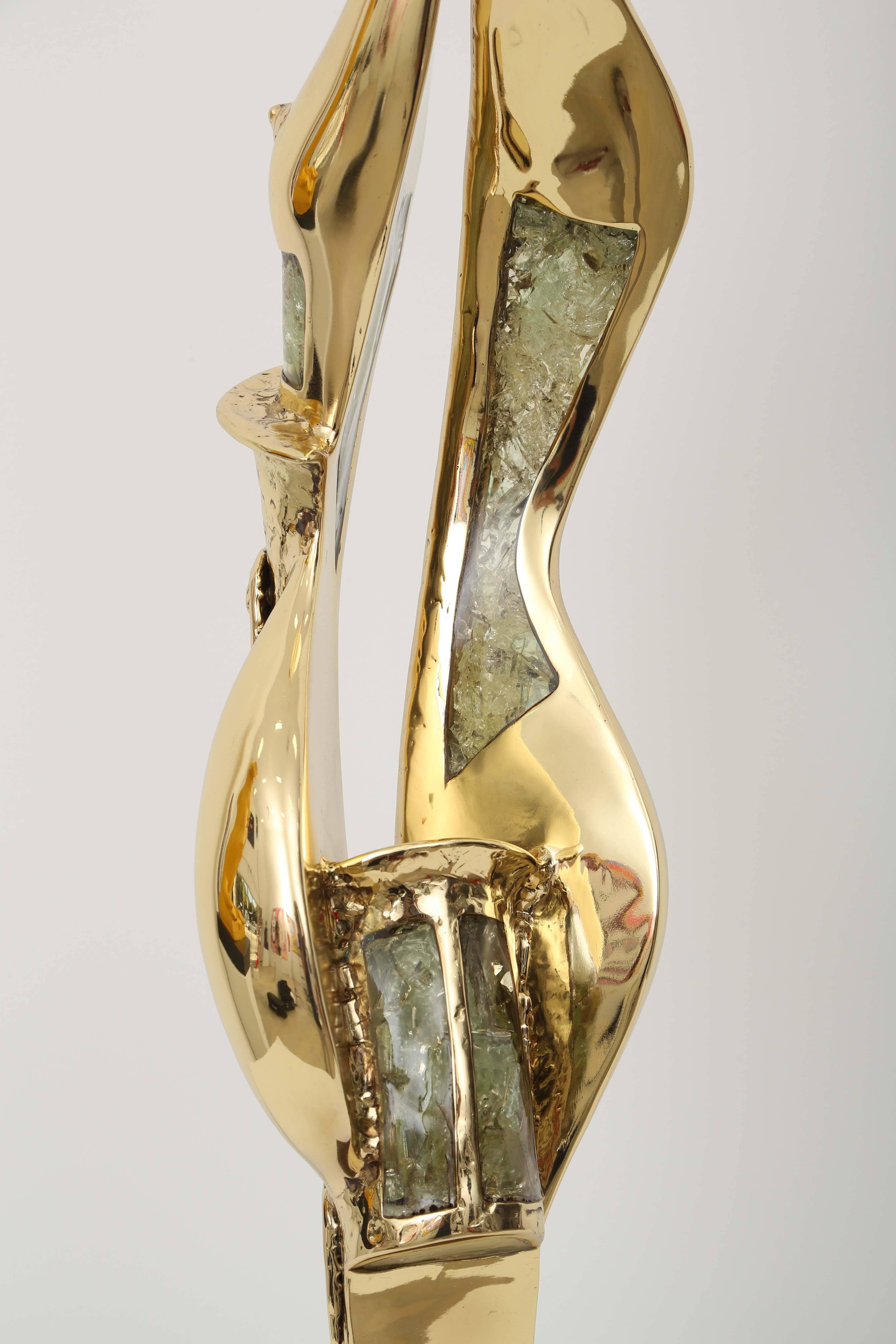 Gilded Bronze and Glass Inclusions Sculpture by J. Duval-Brasseur, Mid-Century 1