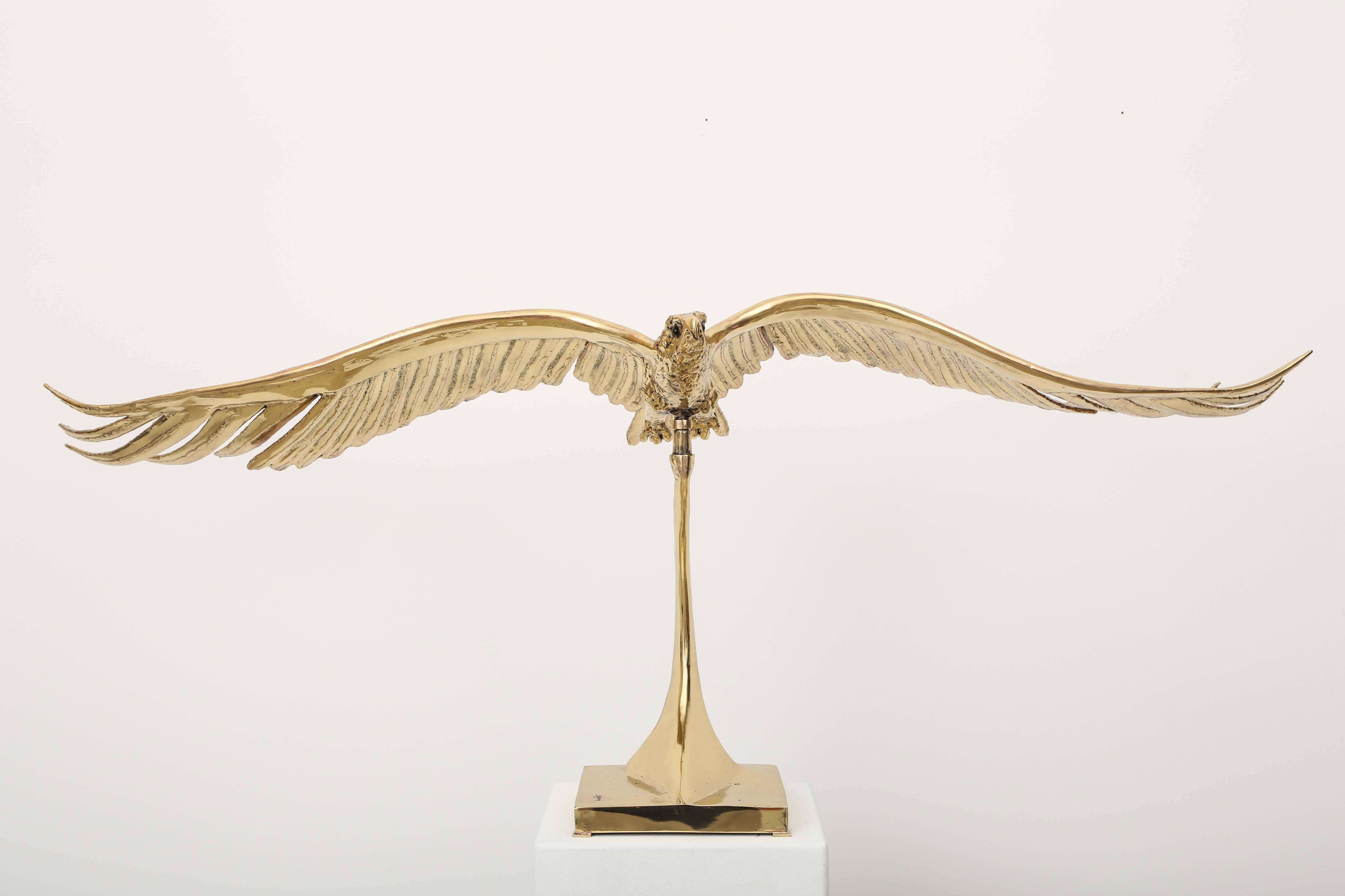 Modern Golden Bronze Sculpture of a Flying Eagle Signed Piece by J. Duval-Brasseur For Sale