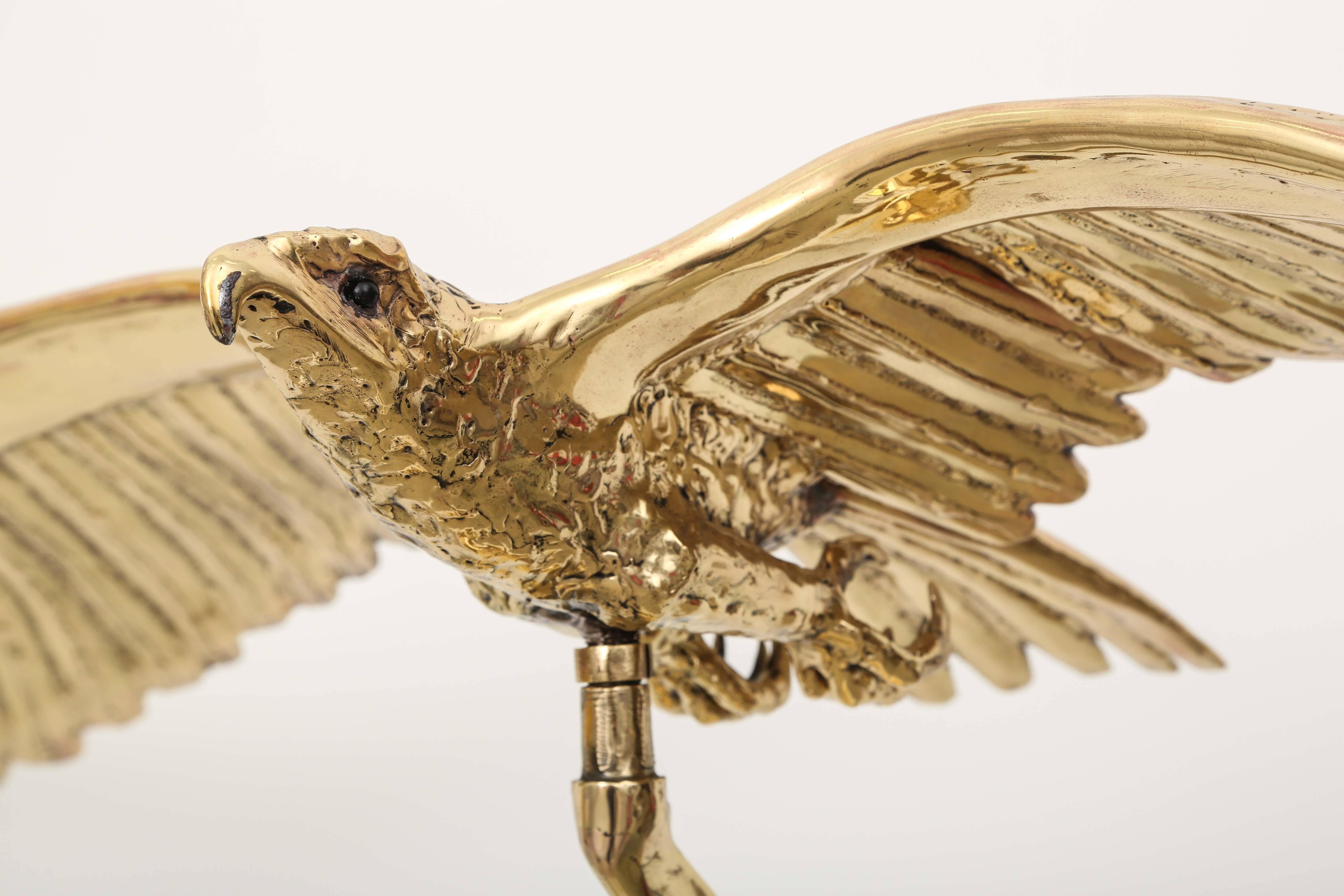 20th Century Golden Bronze Sculpture of a Flying Eagle Signed Piece by J. Duval-Brasseur For Sale