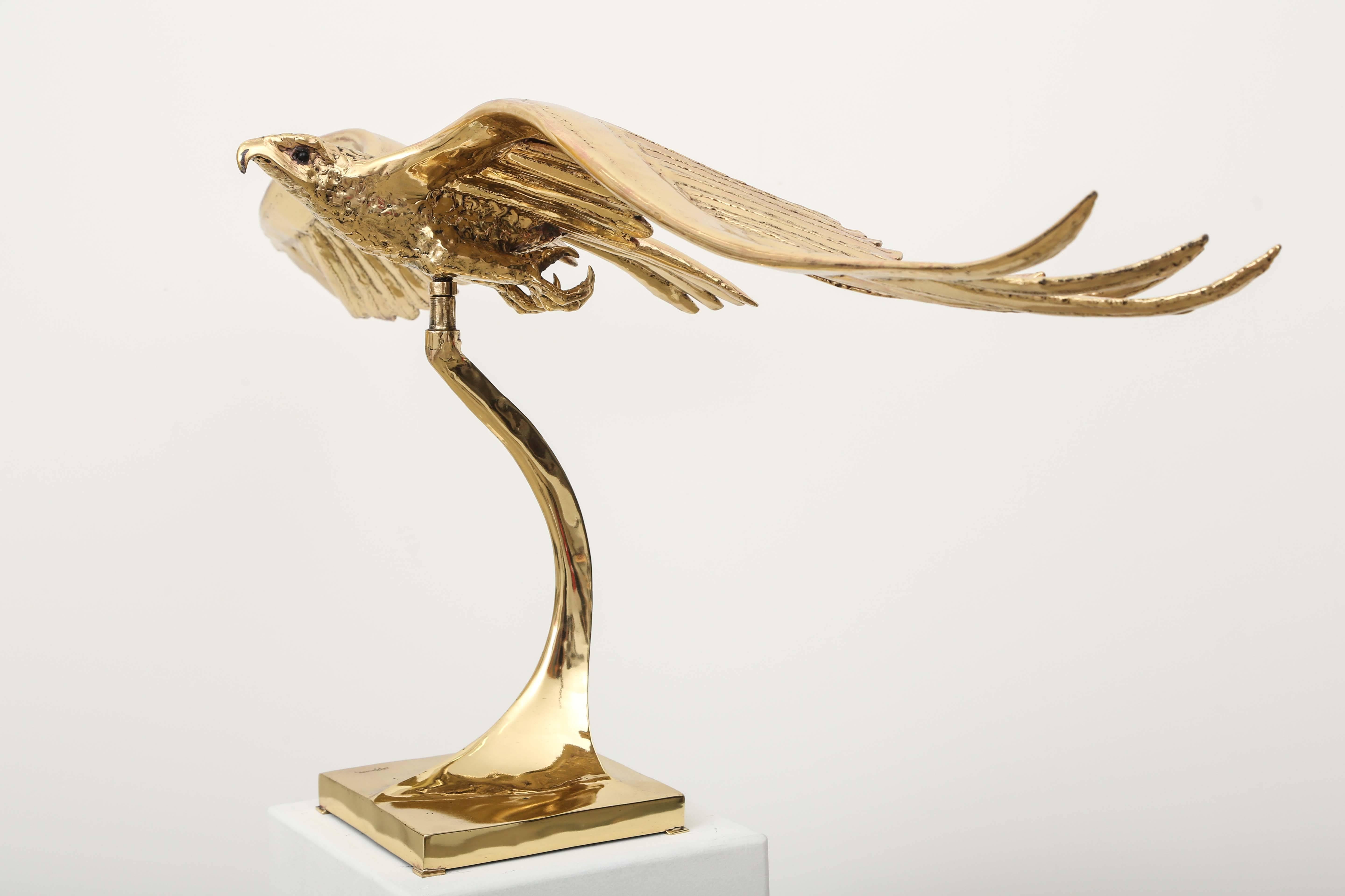 Golden Bronze Sculpture of a Flying Eagle Signed Piece by J. Duval-Brasseur For Sale 1