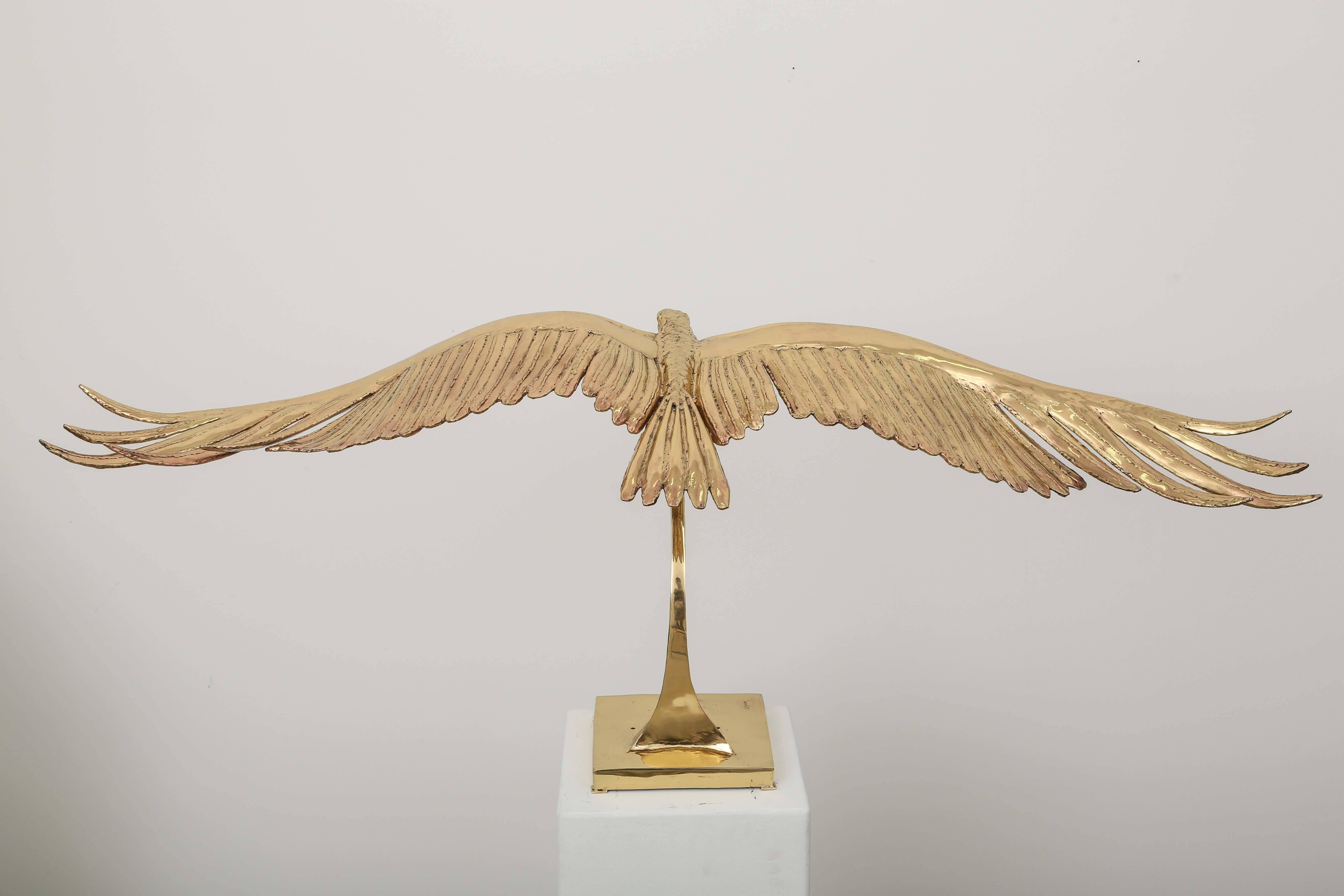 Golden Bronze Sculpture of a Flying Eagle Signed Piece by J. Duval-Brasseur For Sale 2