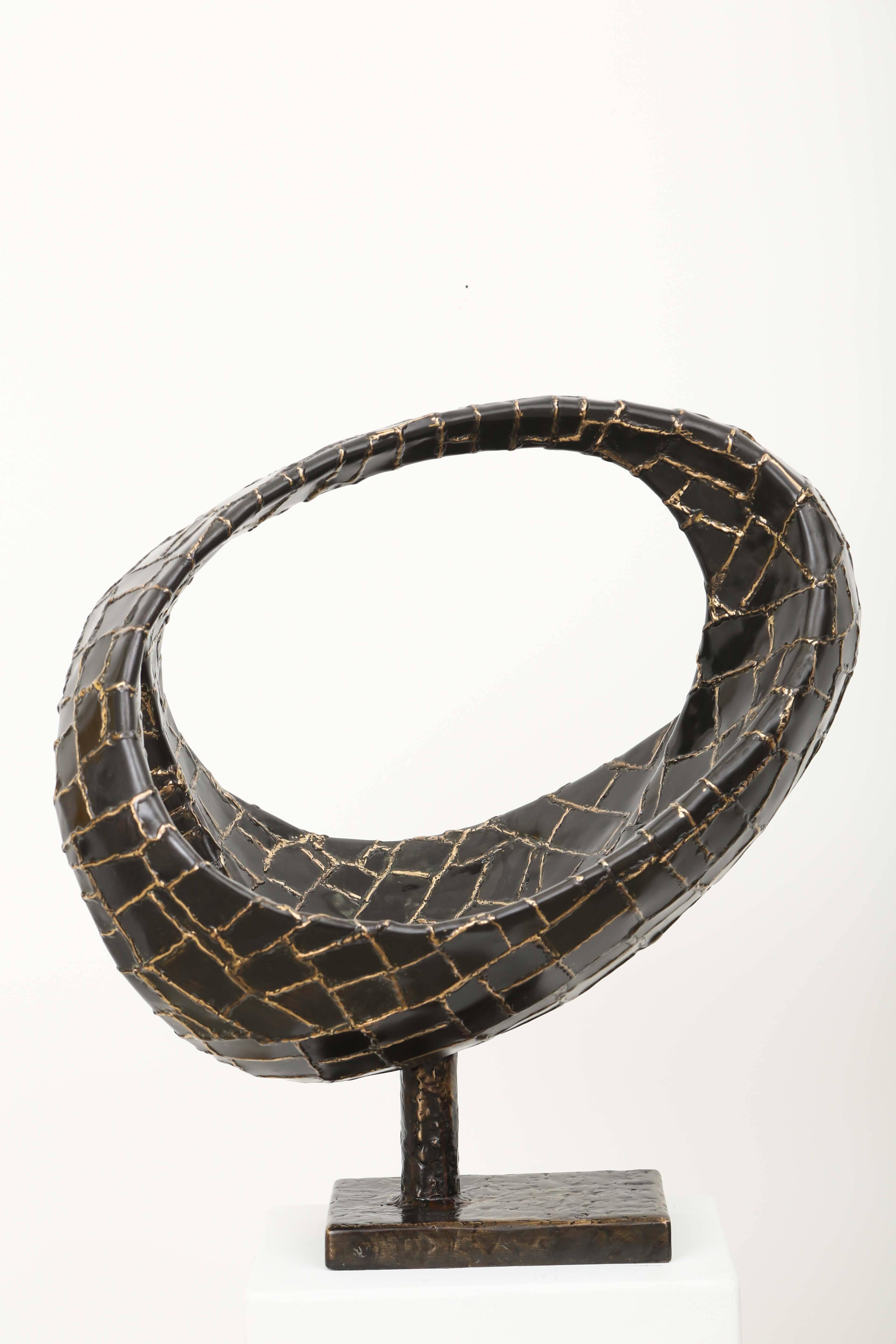 Mid-Century Modern 20th Century Abstract Oval Bronze Sculpture by Jacques Duval-Brasseur