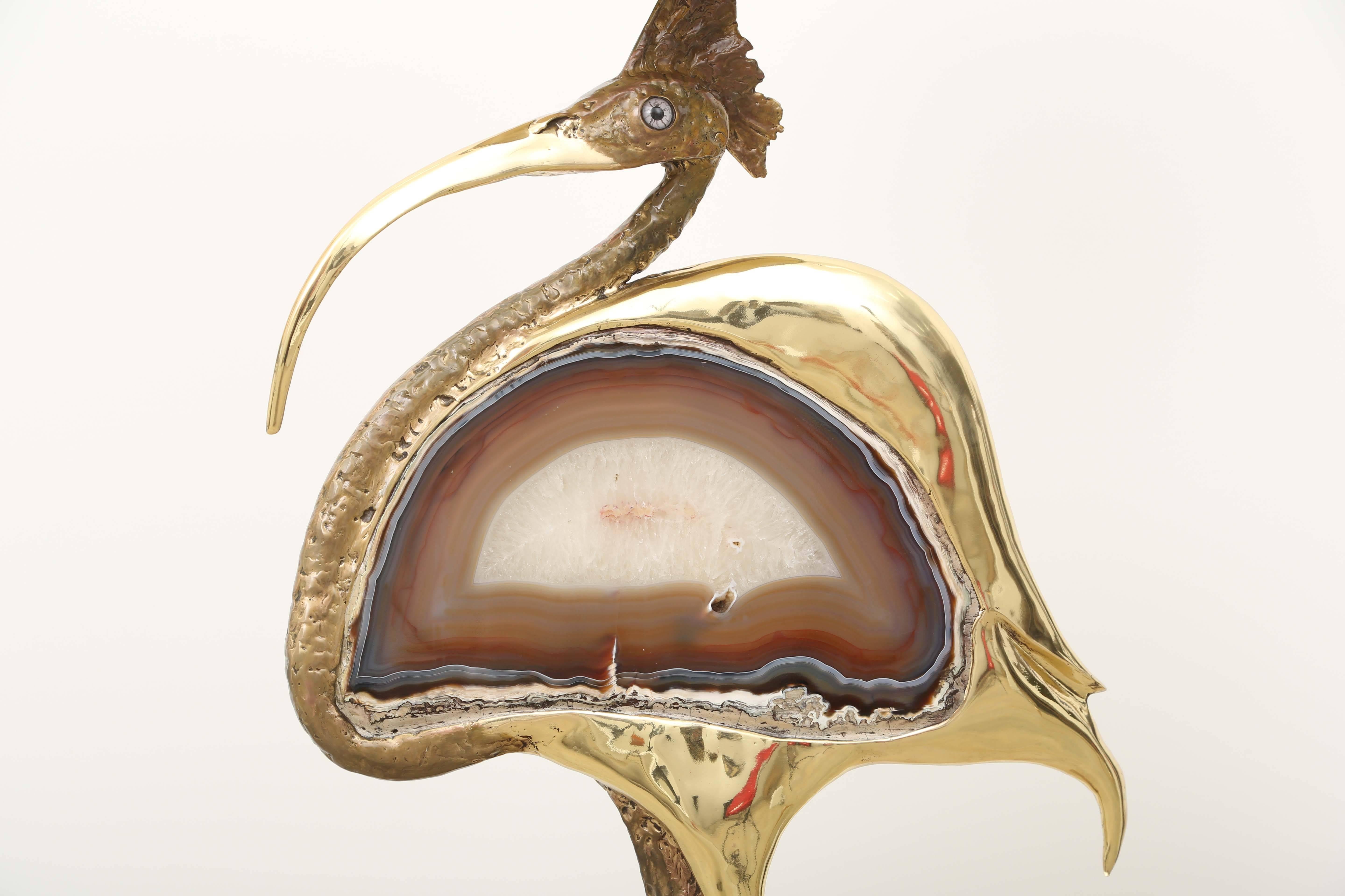 Unic and Unusual work of art by the Artist J. Duval - Brasseur.
Bronze, with Agate inclusion in the middle part.
Sculpture, and decorative object. 
Signed piece, with authenticity certificate.