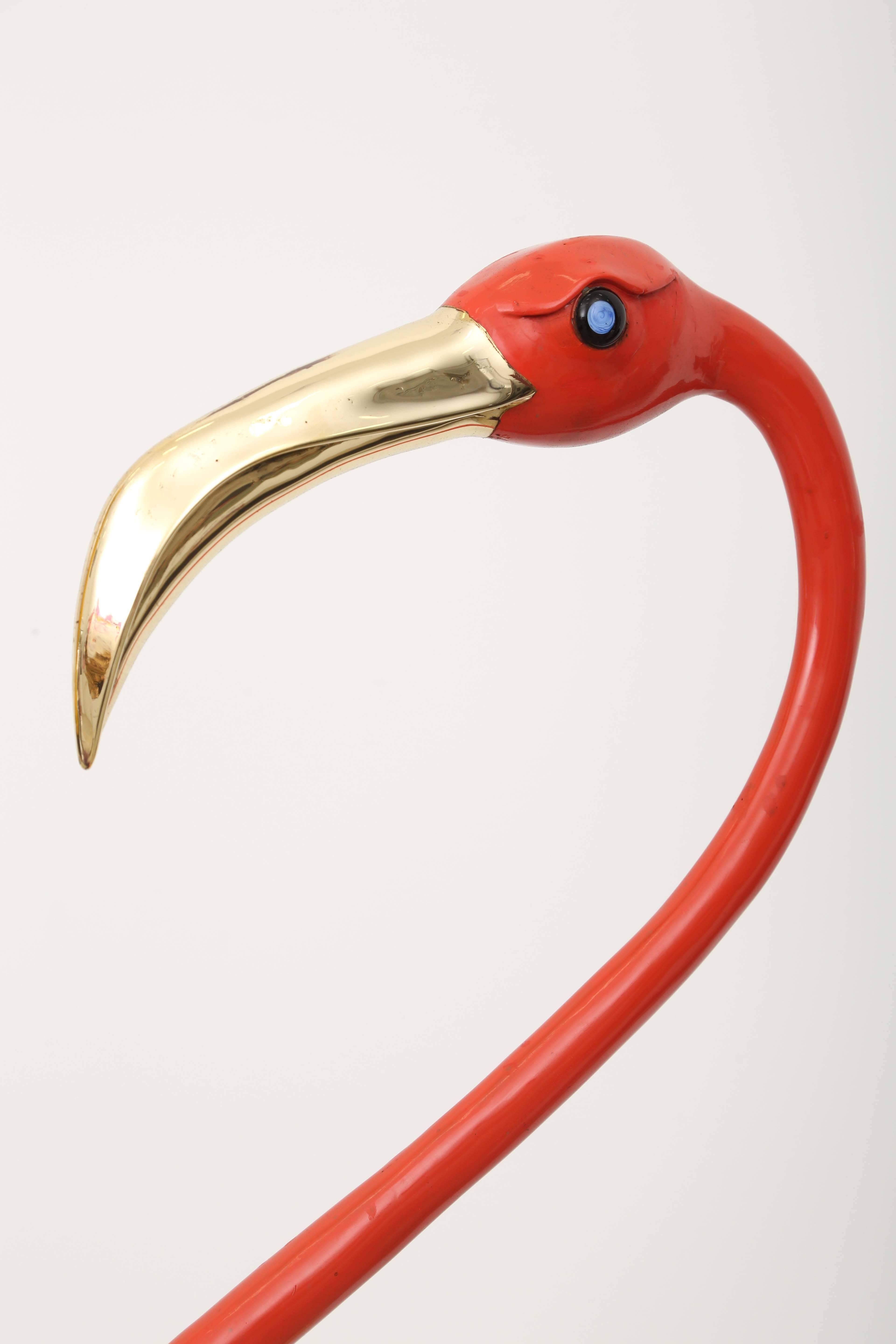 Modern Bronze and Lacquered Flamingo Signed Sculpture by J. Duval Brasseur