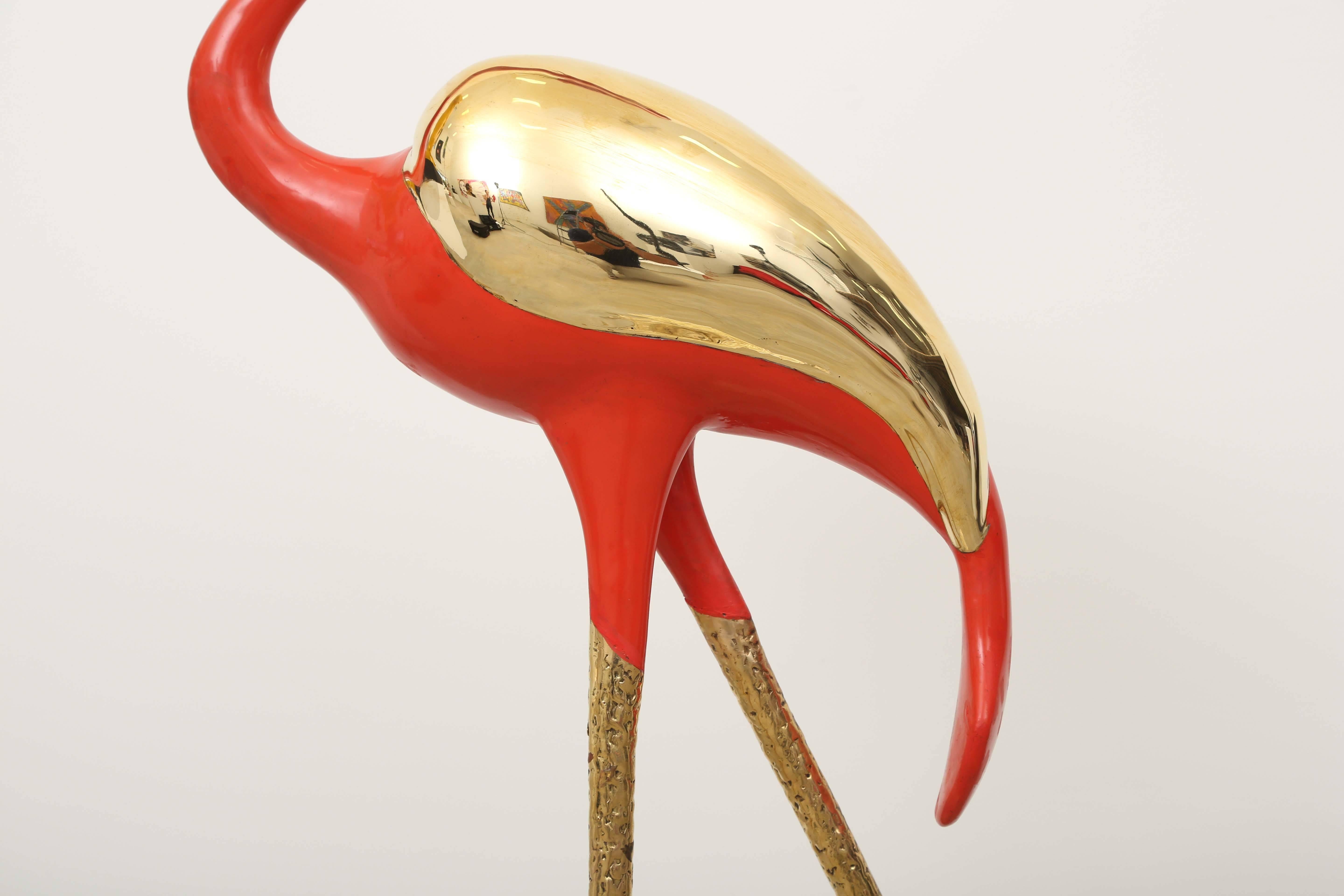 French Bronze and Lacquered Flamingo Signed Sculpture by J. Duval Brasseur