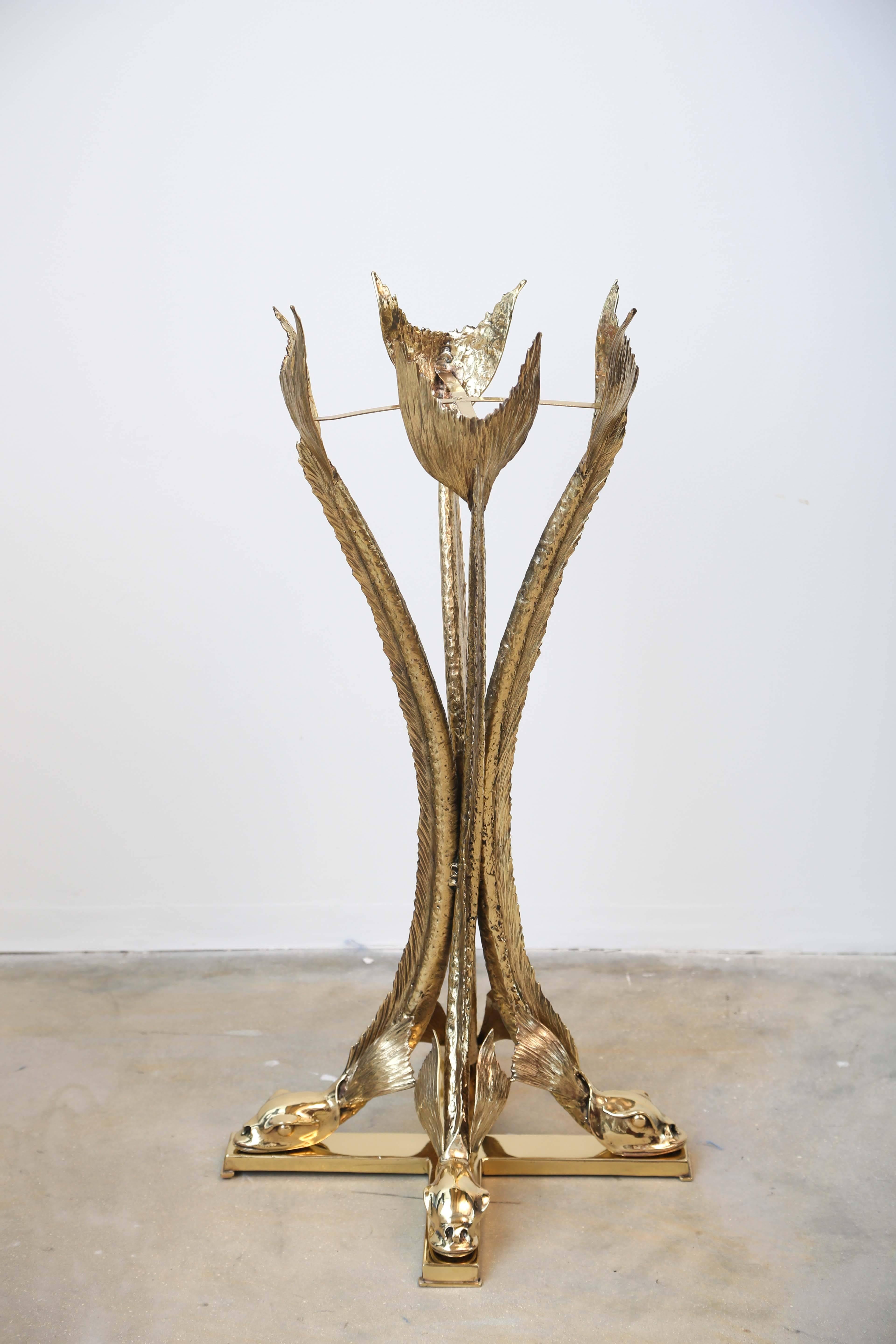 Late 20th Century Bronze Sculpture Planter by Jacques Duval Brasseur Dolphins Supporting the Vase
