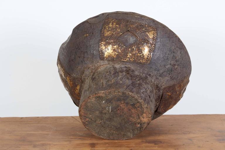 Heavy Antique Wood and Metal Primitive West African Bowl at 1stDibs