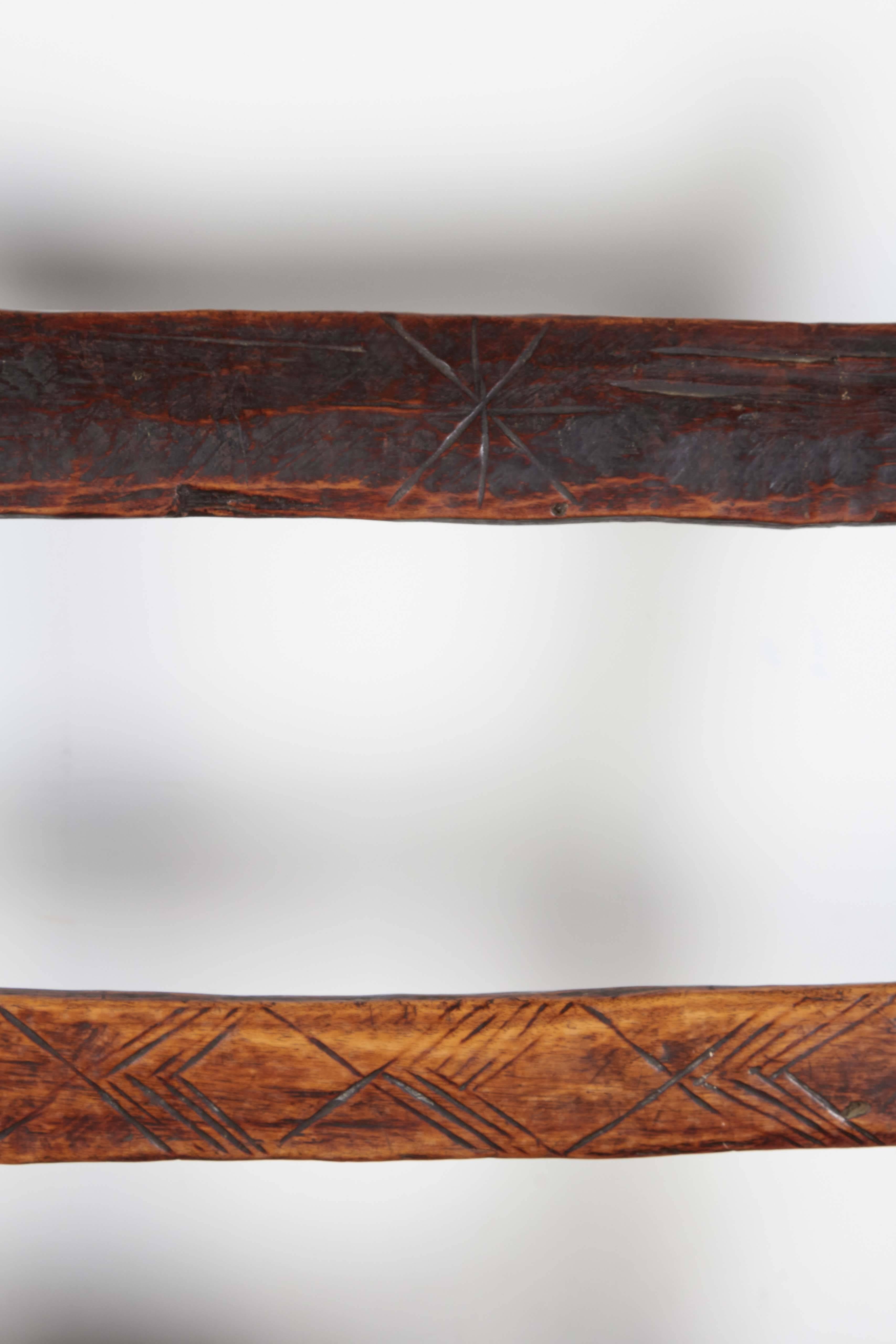 Antique Wood and Leather Bench with Great Patina and Clean Lines For Sale 3