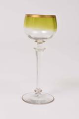 12 Chartreuse Green Wine Goblets Mouth Blown With Hand Trimmed Gold