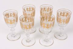 6 Figural Gilded Goblets, Antique Val Saint Lambert, Heavy Cut-Glass