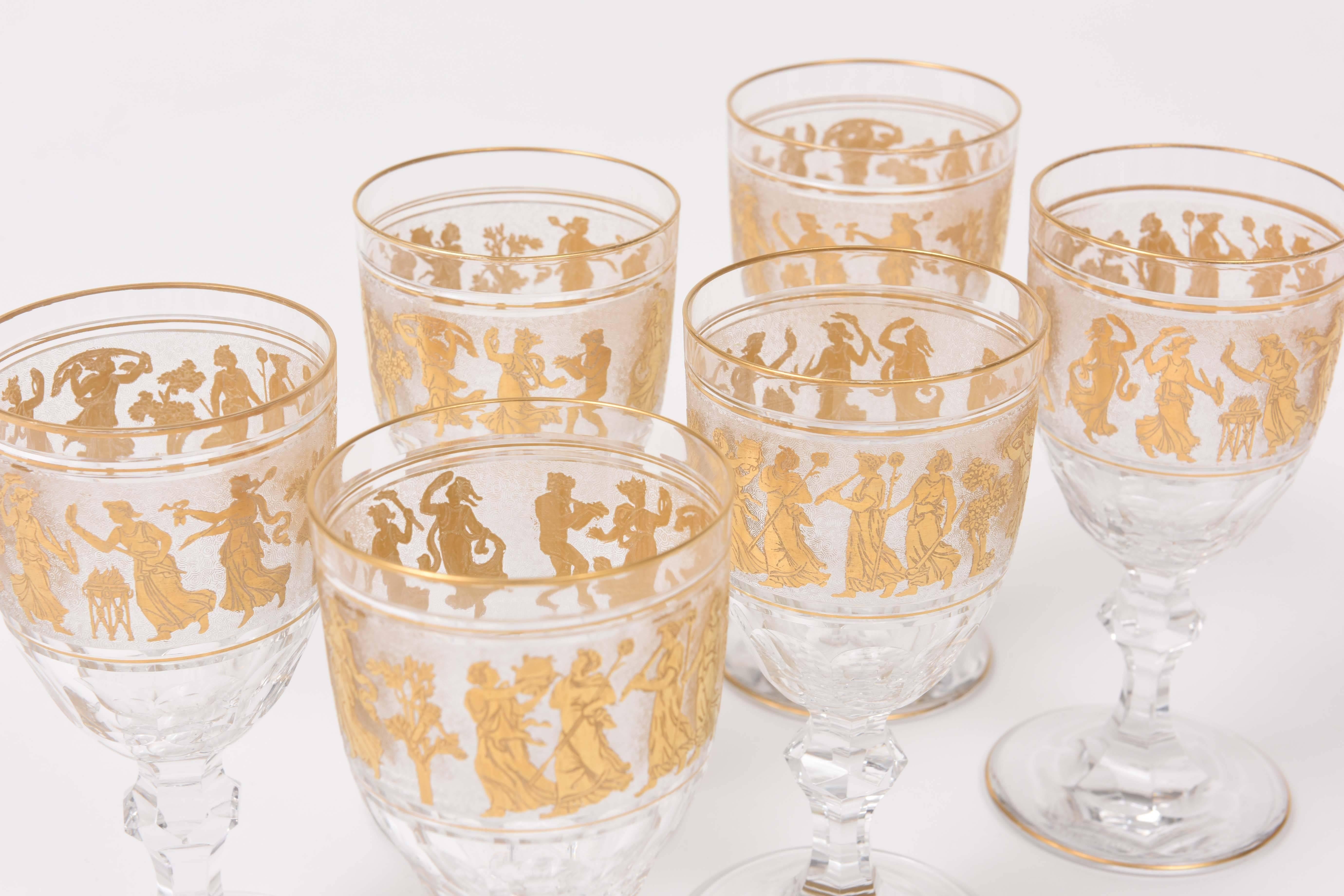 6 Figural Gilded Goblets, Antique Val Saint Lambert, Heavy Cut-Glass 2