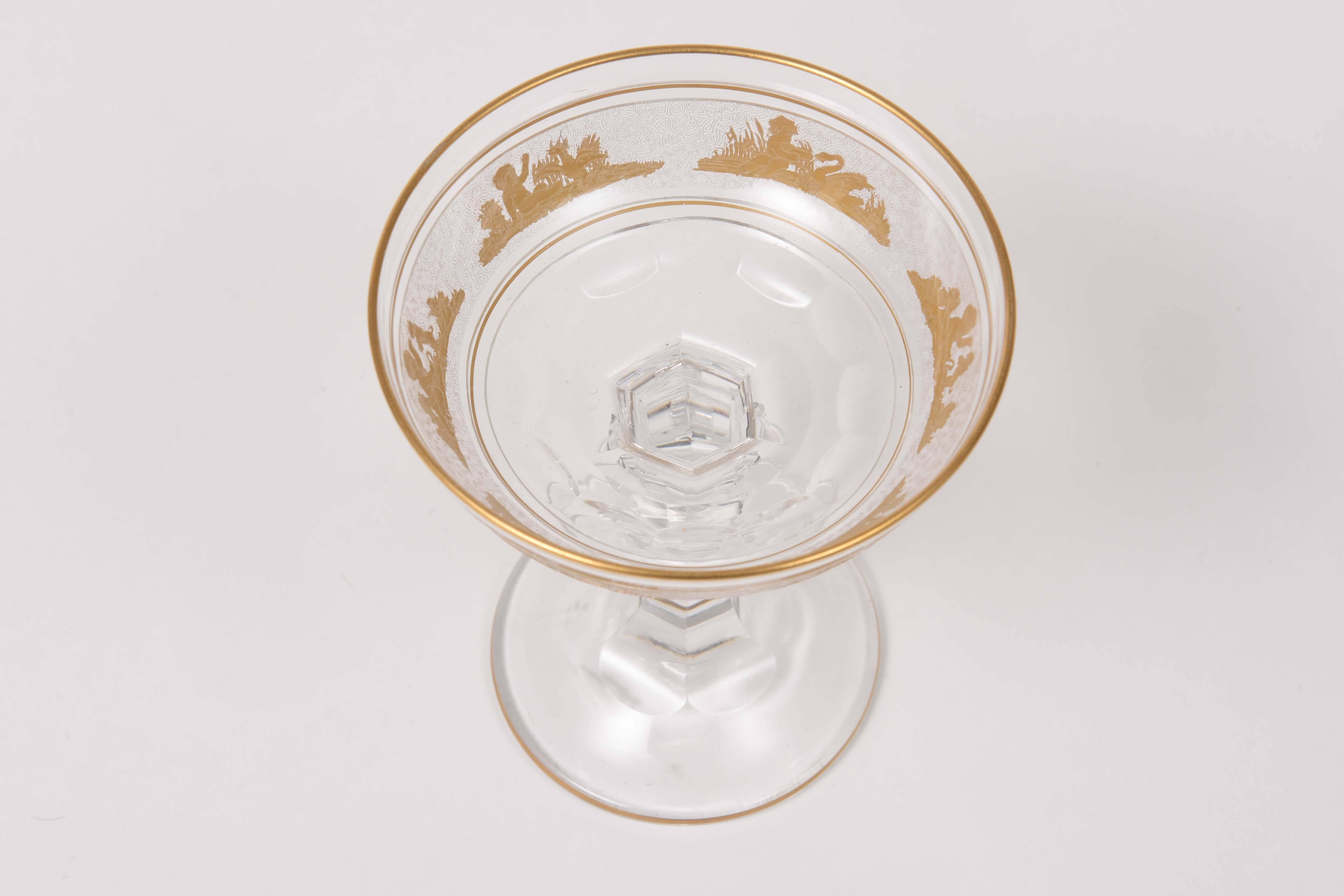 Hand-Crafted Gilt Champagne Coupe, Val Saint Lambert with Acid Etched Background