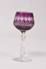 Set of Six Amethyst Cut Glass Wine Goblets, Gorgeous Color