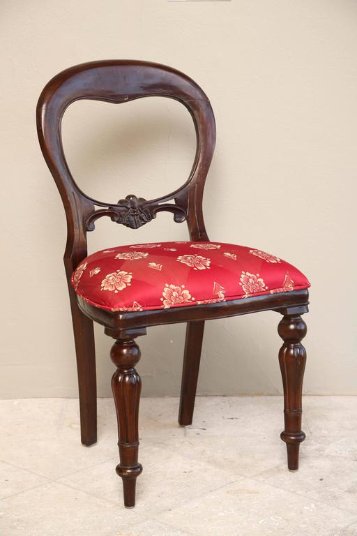Set of Six Regency Style Dining Room Chairs, Mahogany with Red Gold