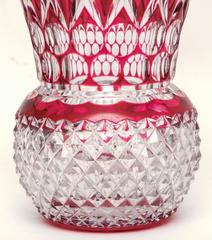 Impressive Tall Heavy Cut Vase, Antique Val Saint Lambert. Great Ruby Color