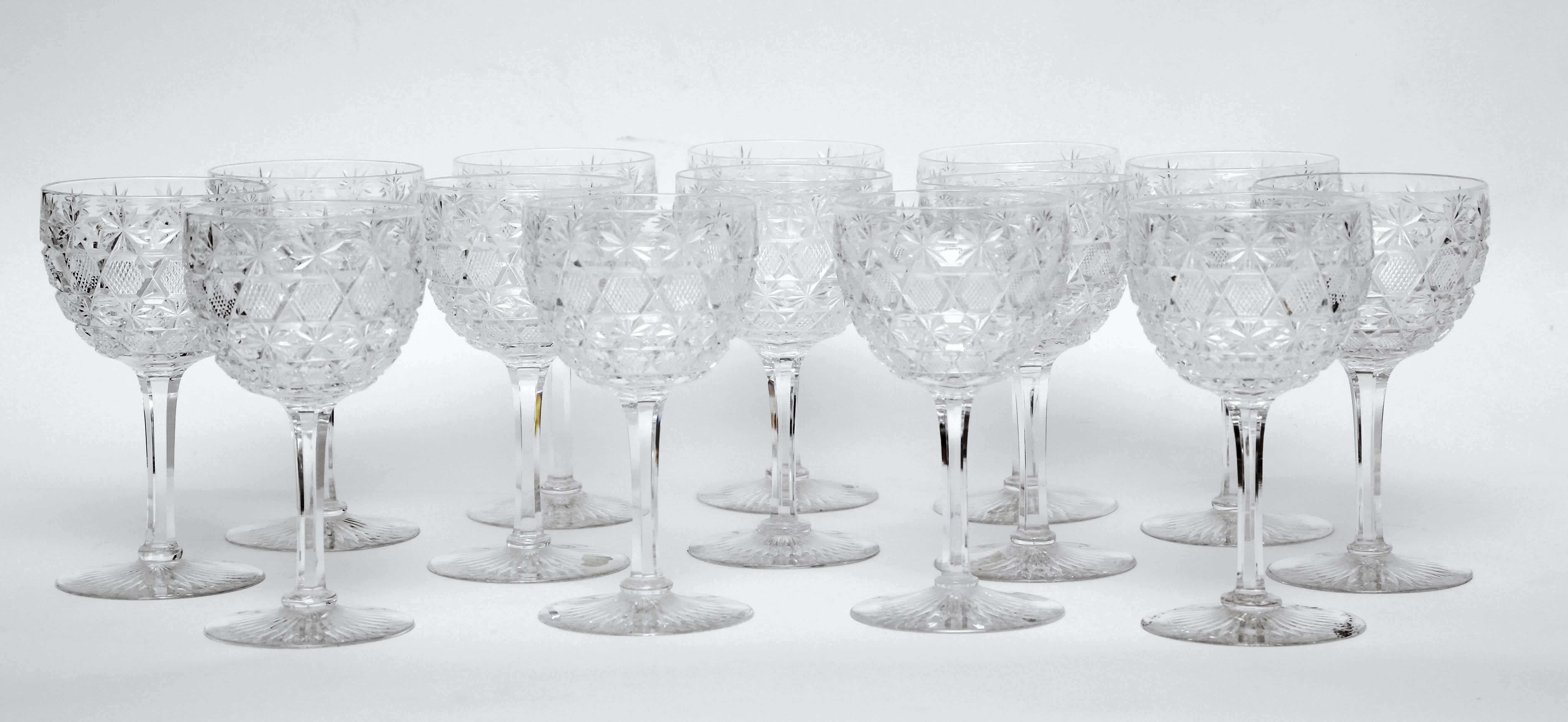 An exceptionally cut wine glass with clear crisp clarity. Nicely weighted with a fully cut stem and base. This pattern has always delighted and is ready to be mixed in with all your fine crystal services.