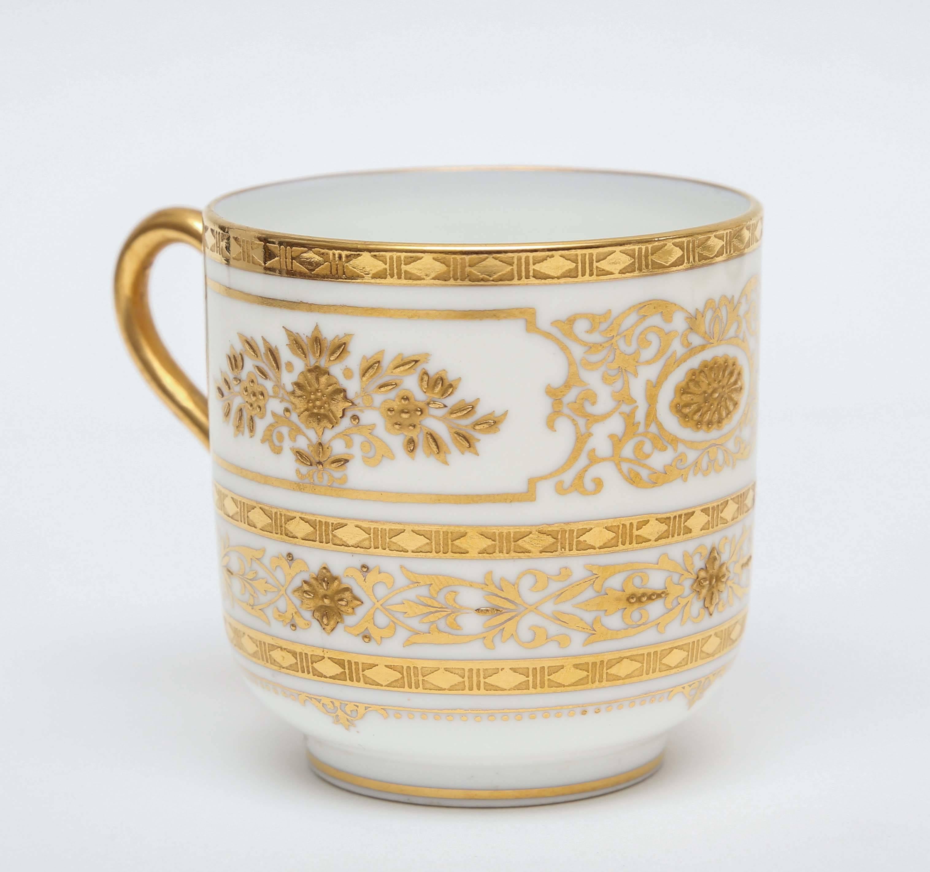 Early 20th Century 12 Sets of Minton for Tiffany Elaborate Gilded Coffee Cup Saucers 24 Pieces