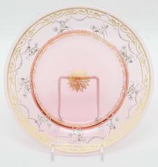 12 Venetian Antique Plates, Pretty Pink and Gilt with Hand Enamel Decoration