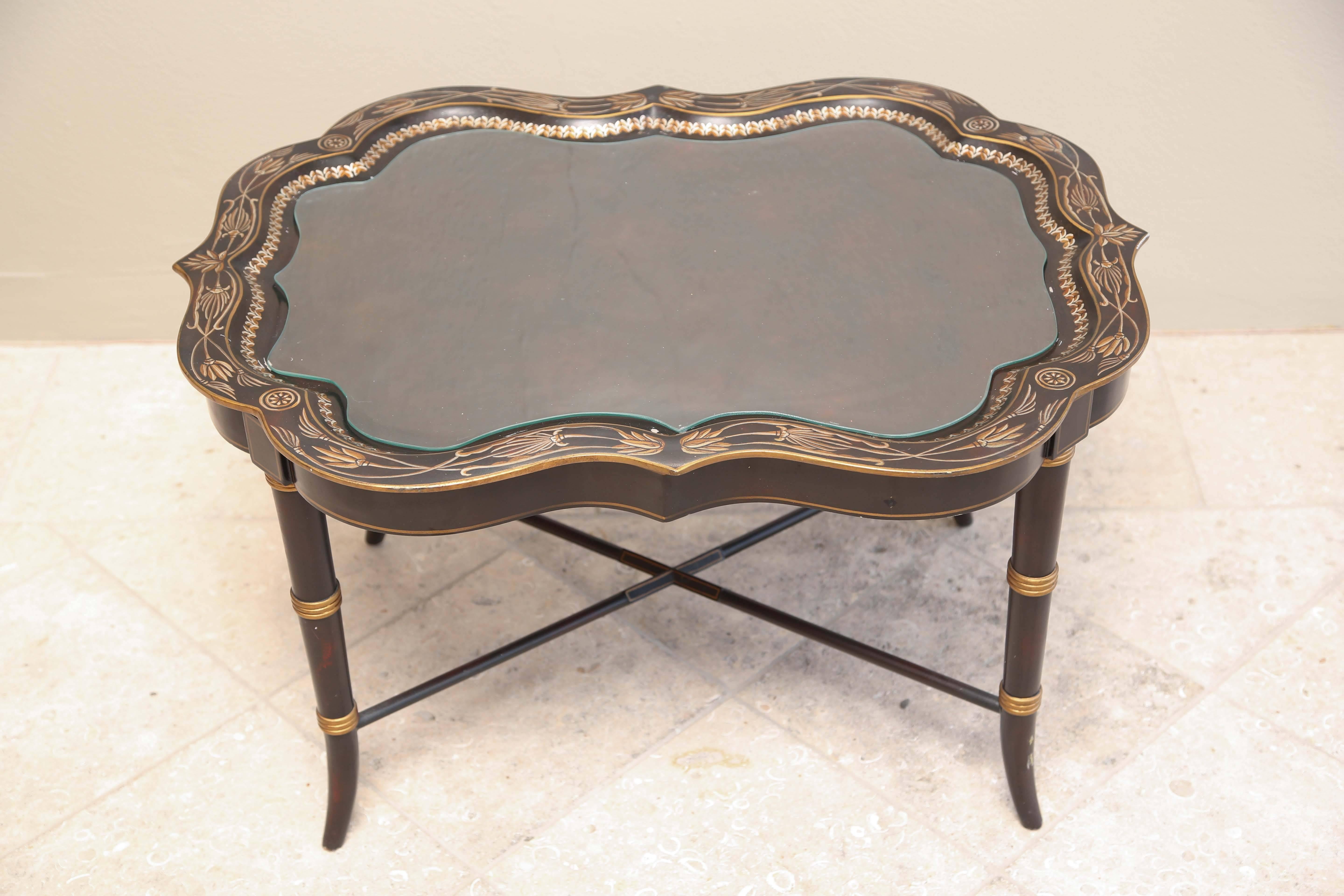 Chippendale Charming Maitland Smith Hand-Painted Ebonized Coffee Table