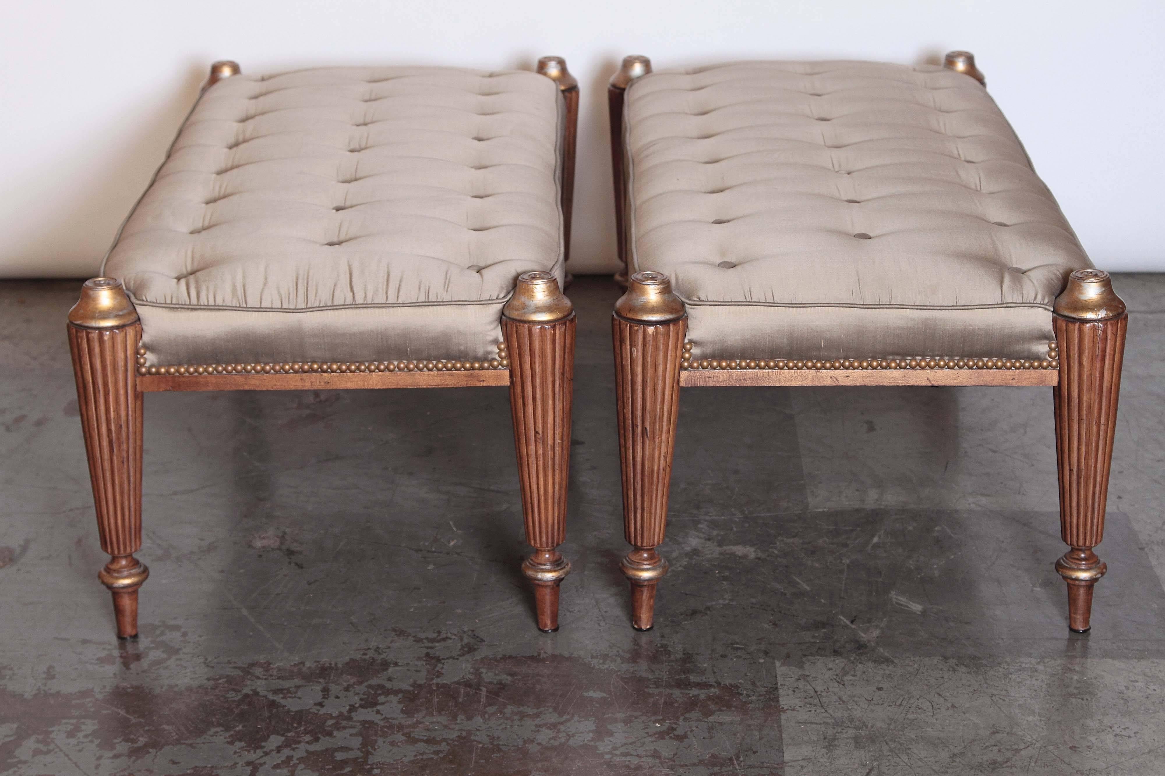 Silk Pair of Wood Frame Upholstered Benches