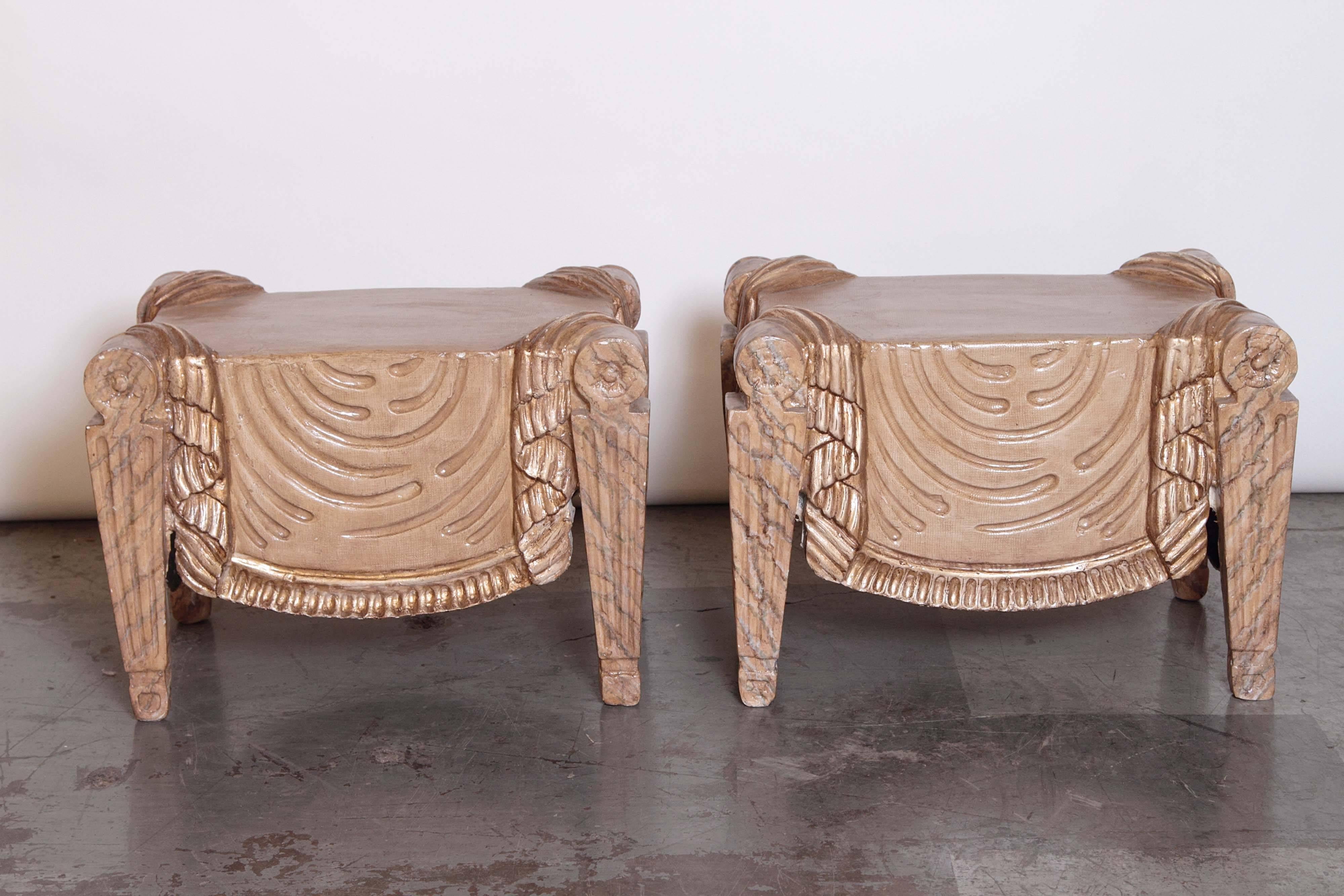 Pair of Carved Beech Wood Stools In Excellent Condition In Dallas, TX