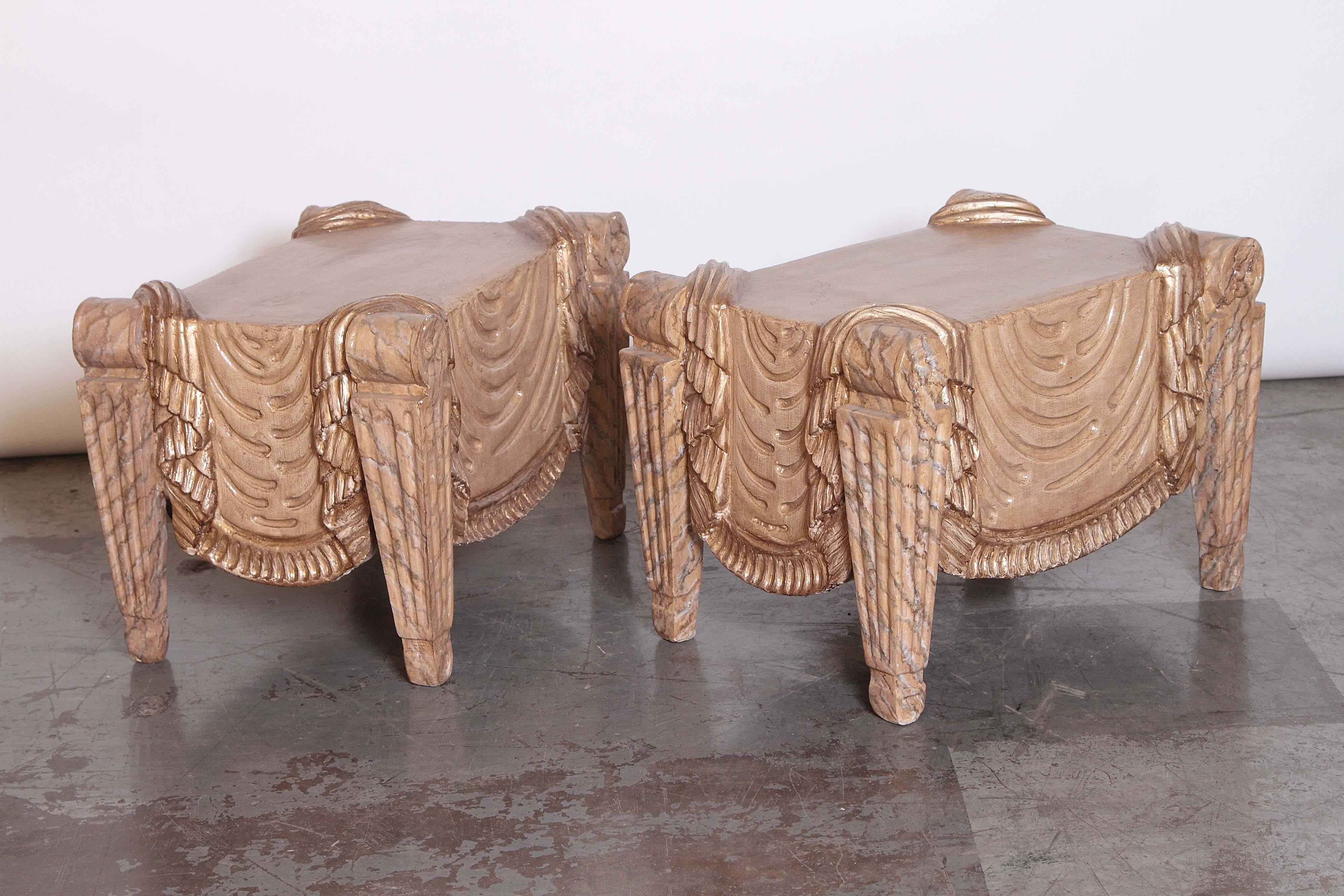 20th Century Pair of Carved Beech Wood Stools
