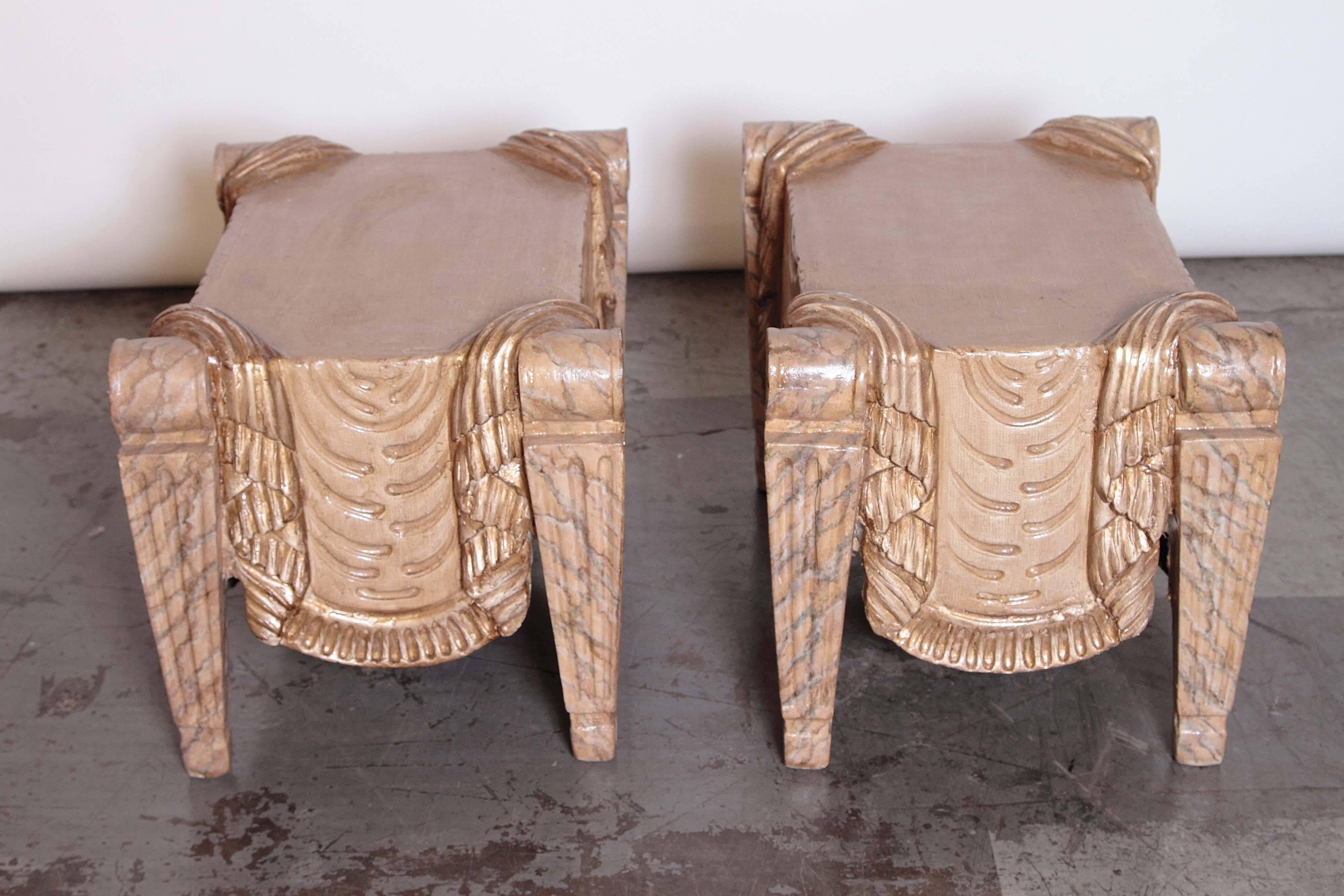 Pair of Carved Beech Wood Stools 2