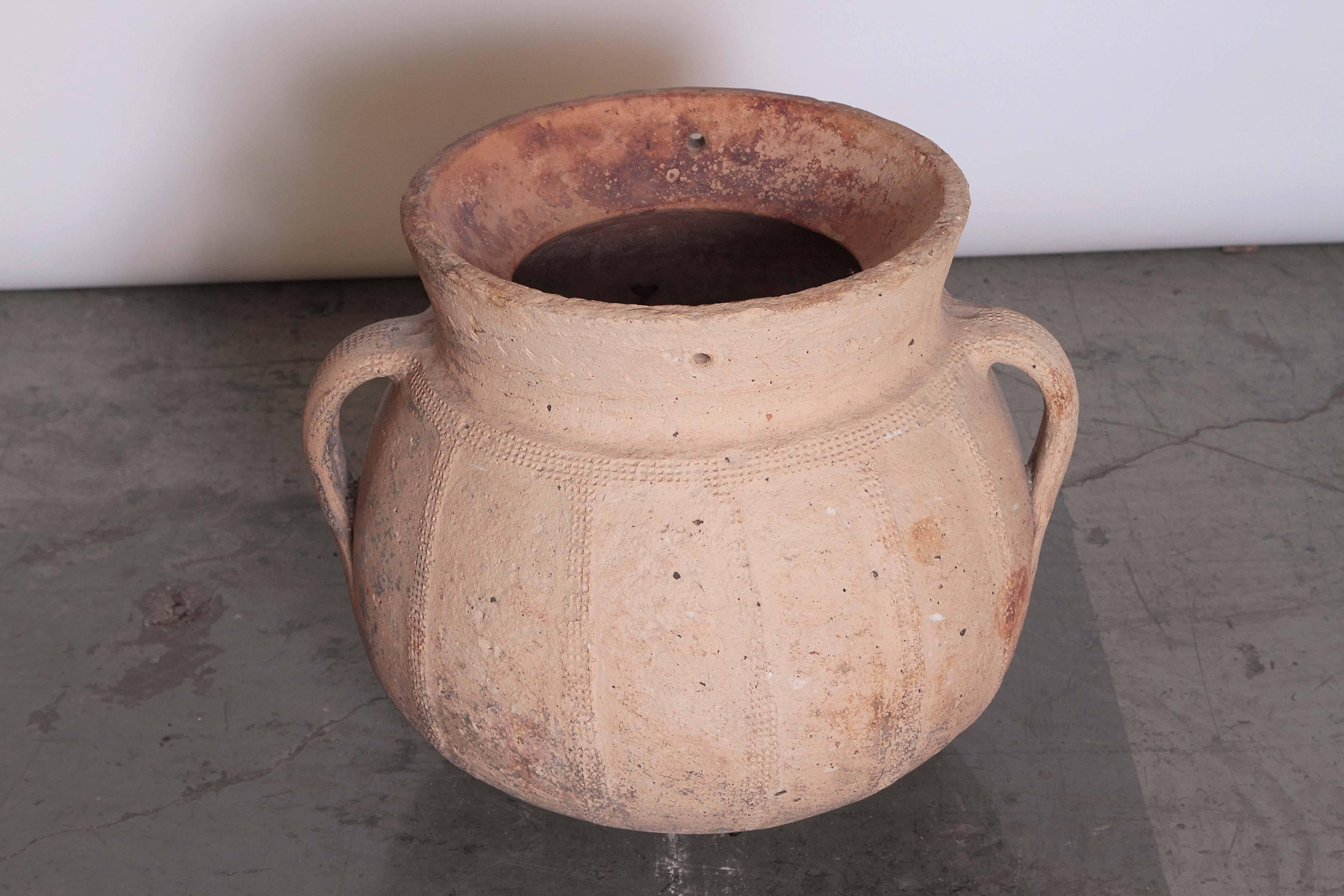 Beautiful and large, 2-handled pot archaic style terracotta pot. Wonderful patina and coloration throughout.