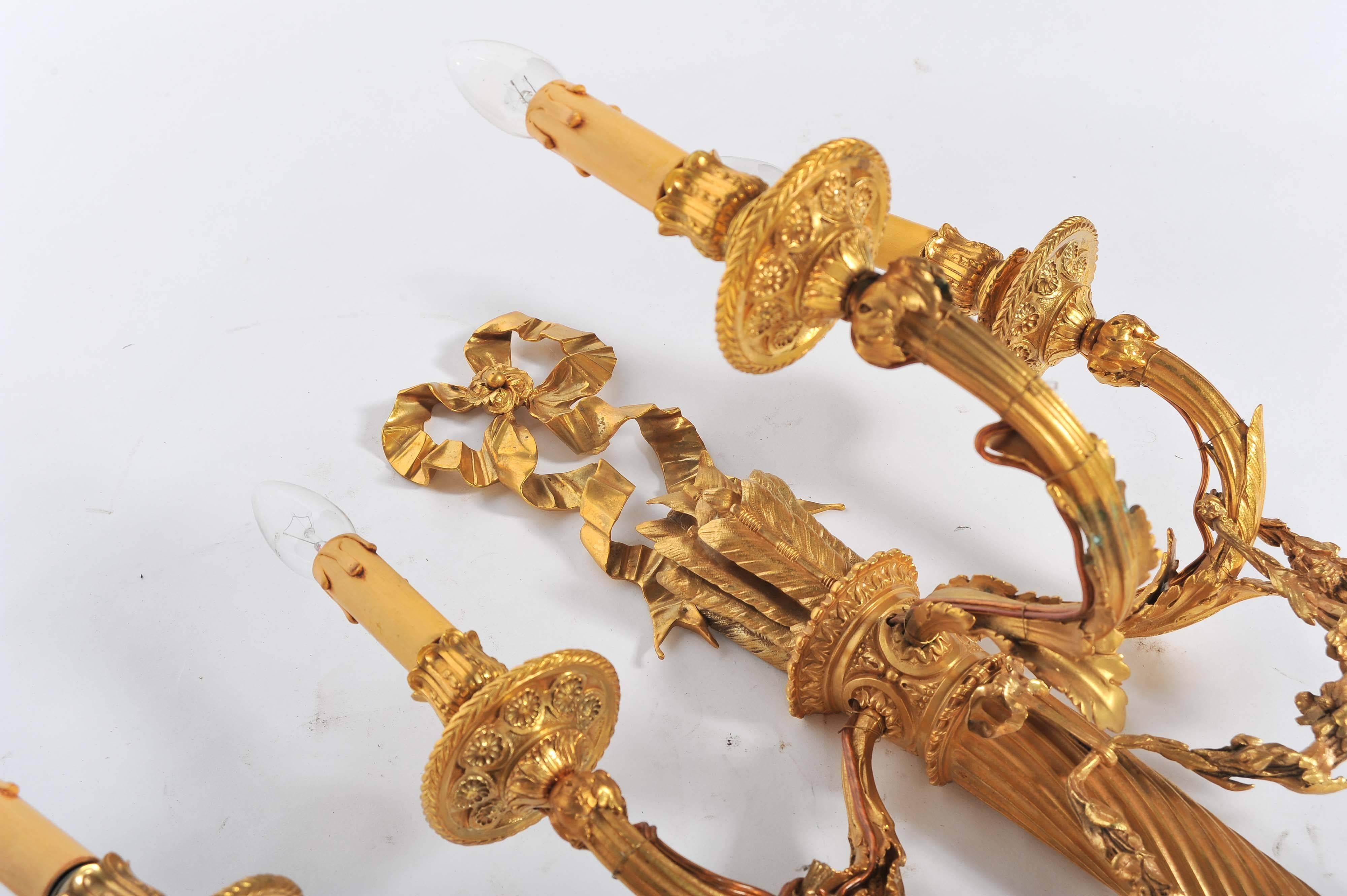 Ormolu Pair of Louis XVI Style Wall Lights For Sale