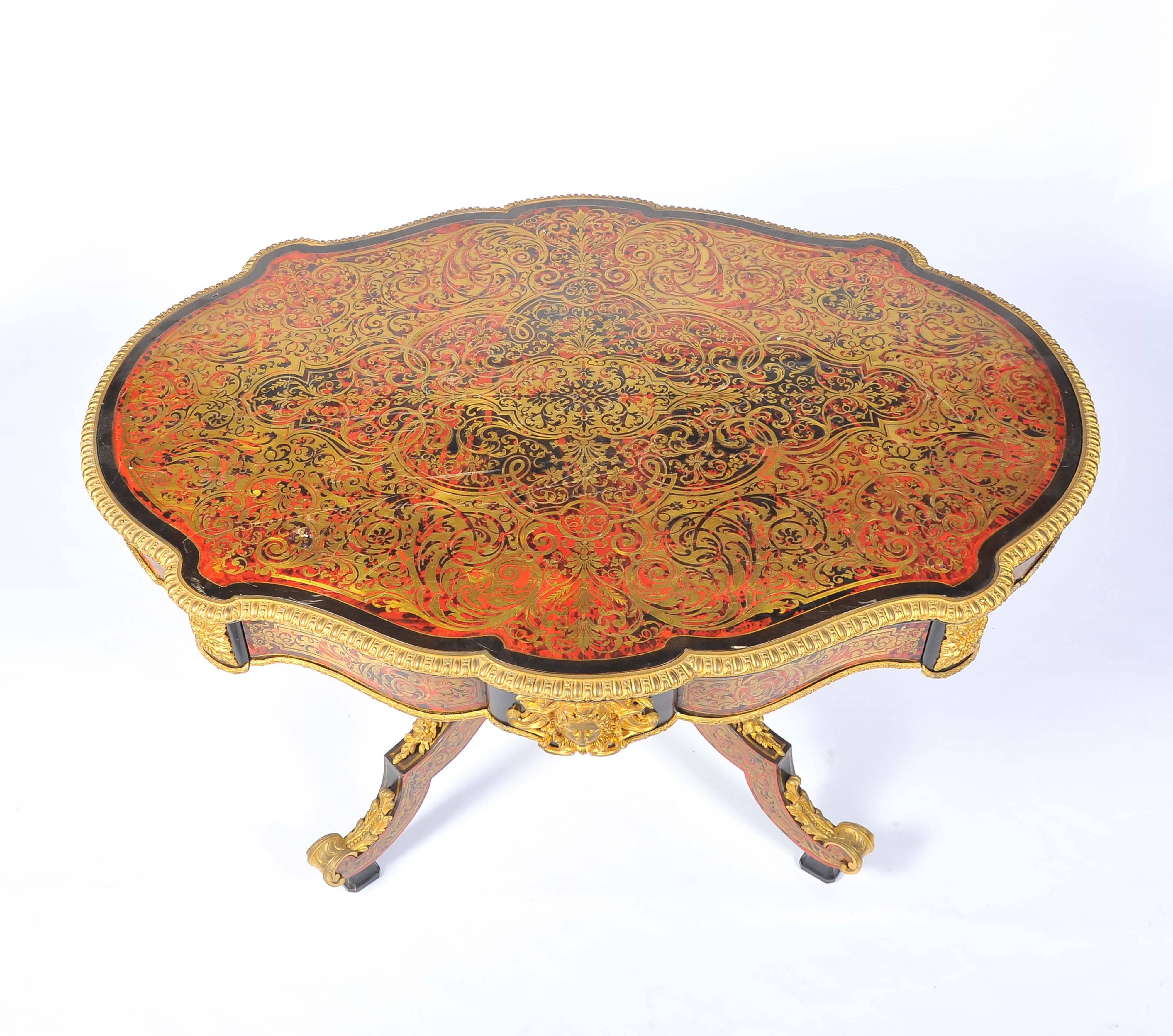 Brass 19th Century Boulle Louis XVI style Inlaid Centre Table For Sale