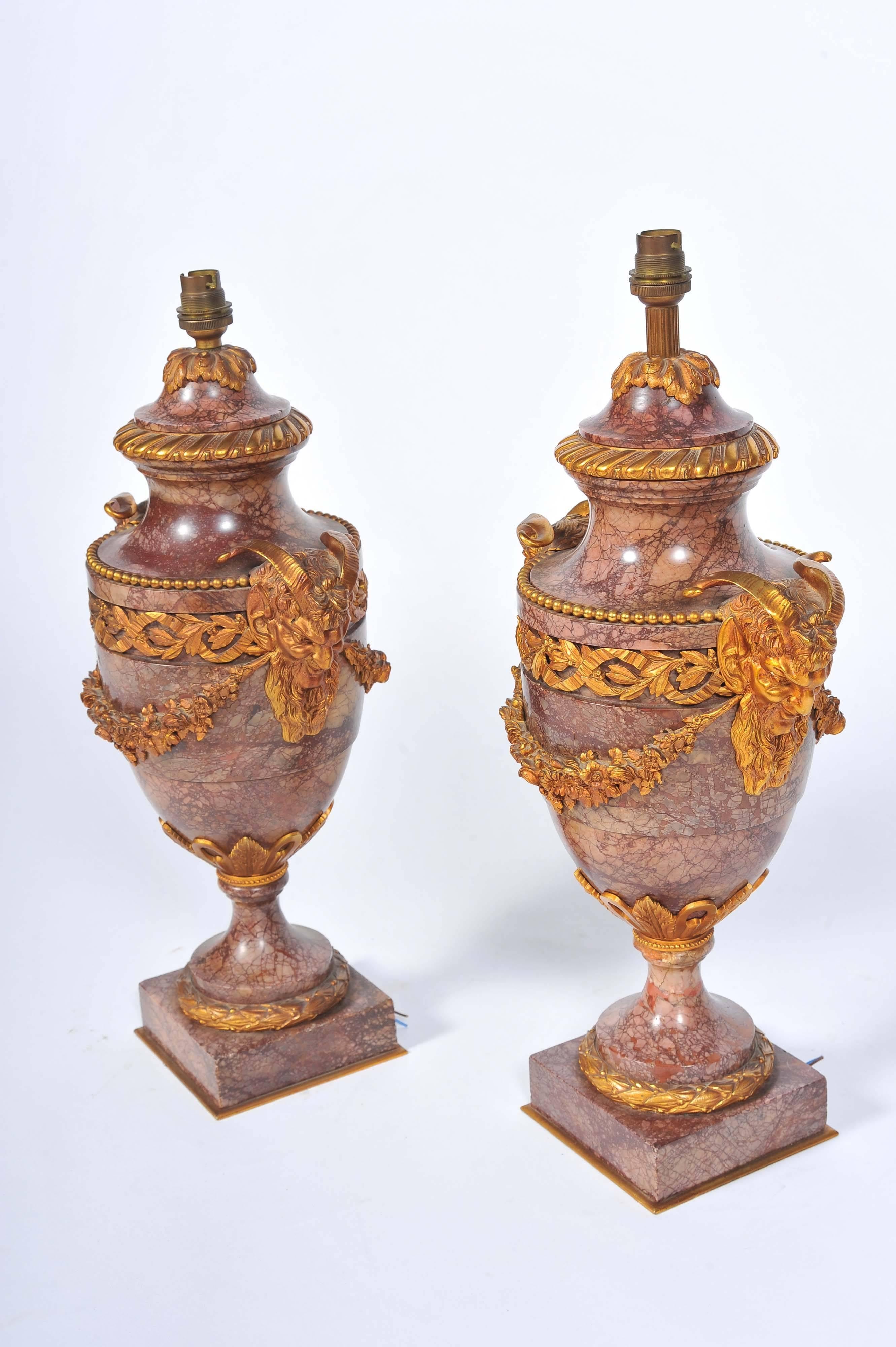 Pair of 19th Century French Marble Lamps 1