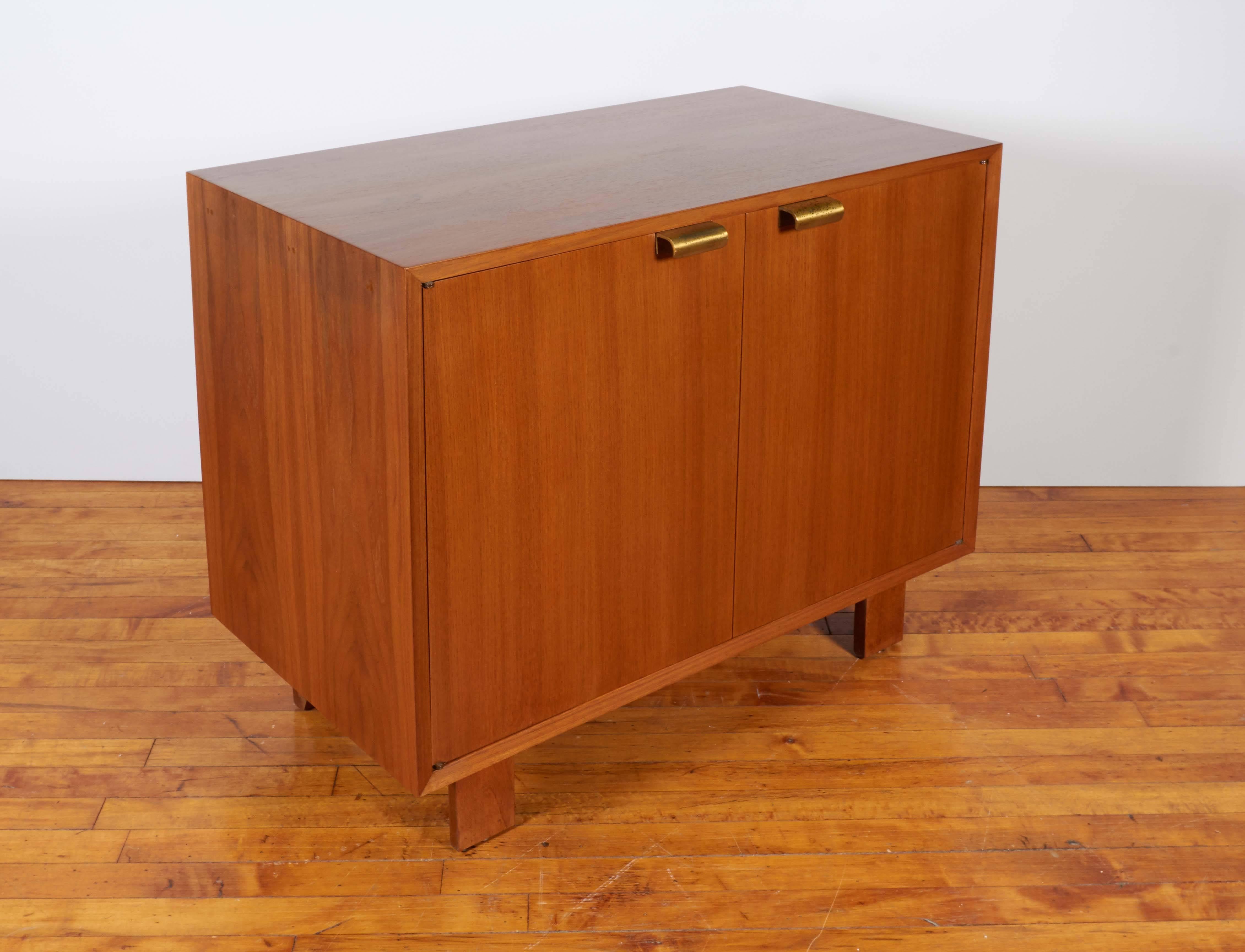 Brass George Nelson Two-Door Walnut Cabinet for Herman Miller