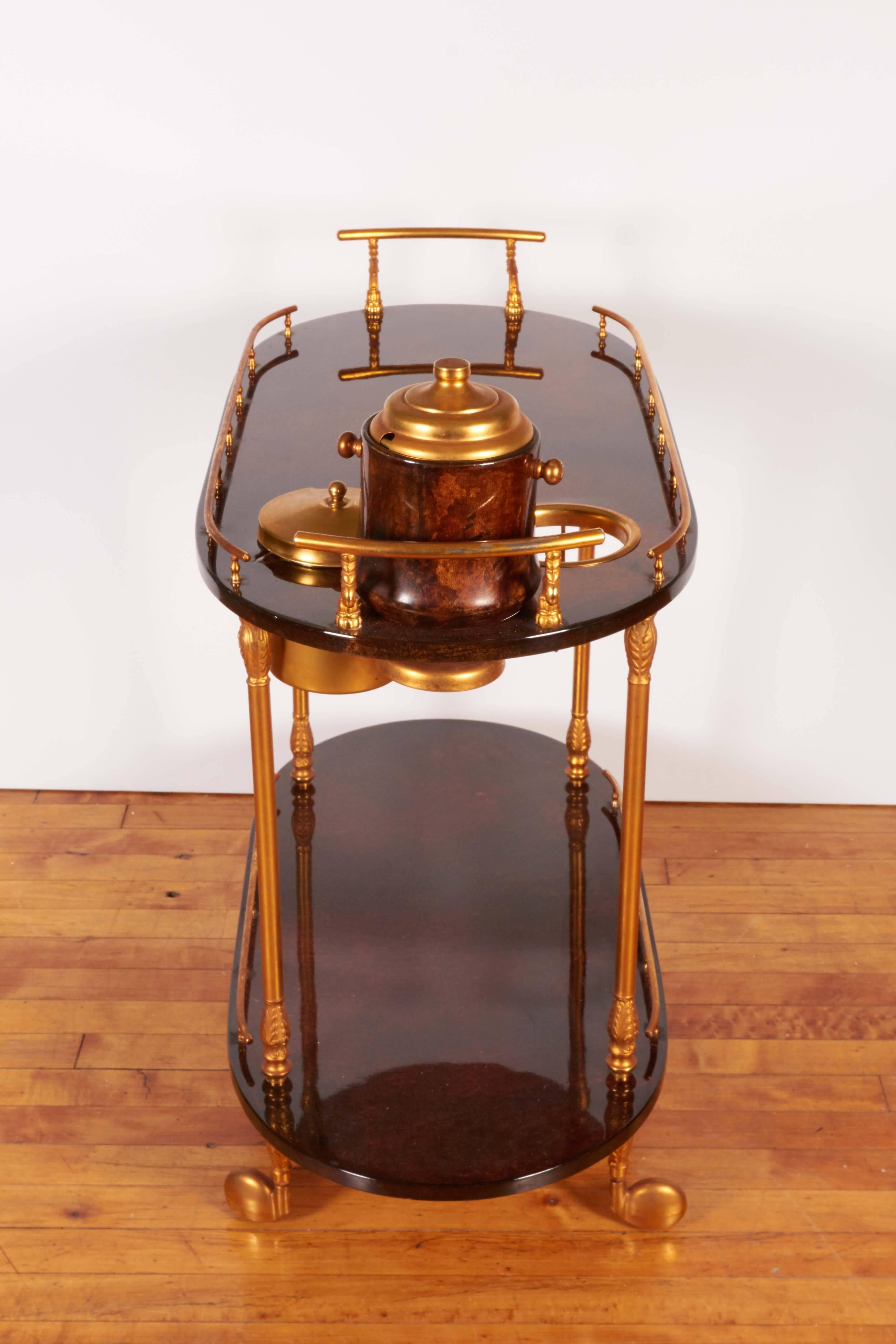 Aldo Tura Goatskin Bar Cart with Wine Cooler and Ice Bucket In Good Condition In New York, NY