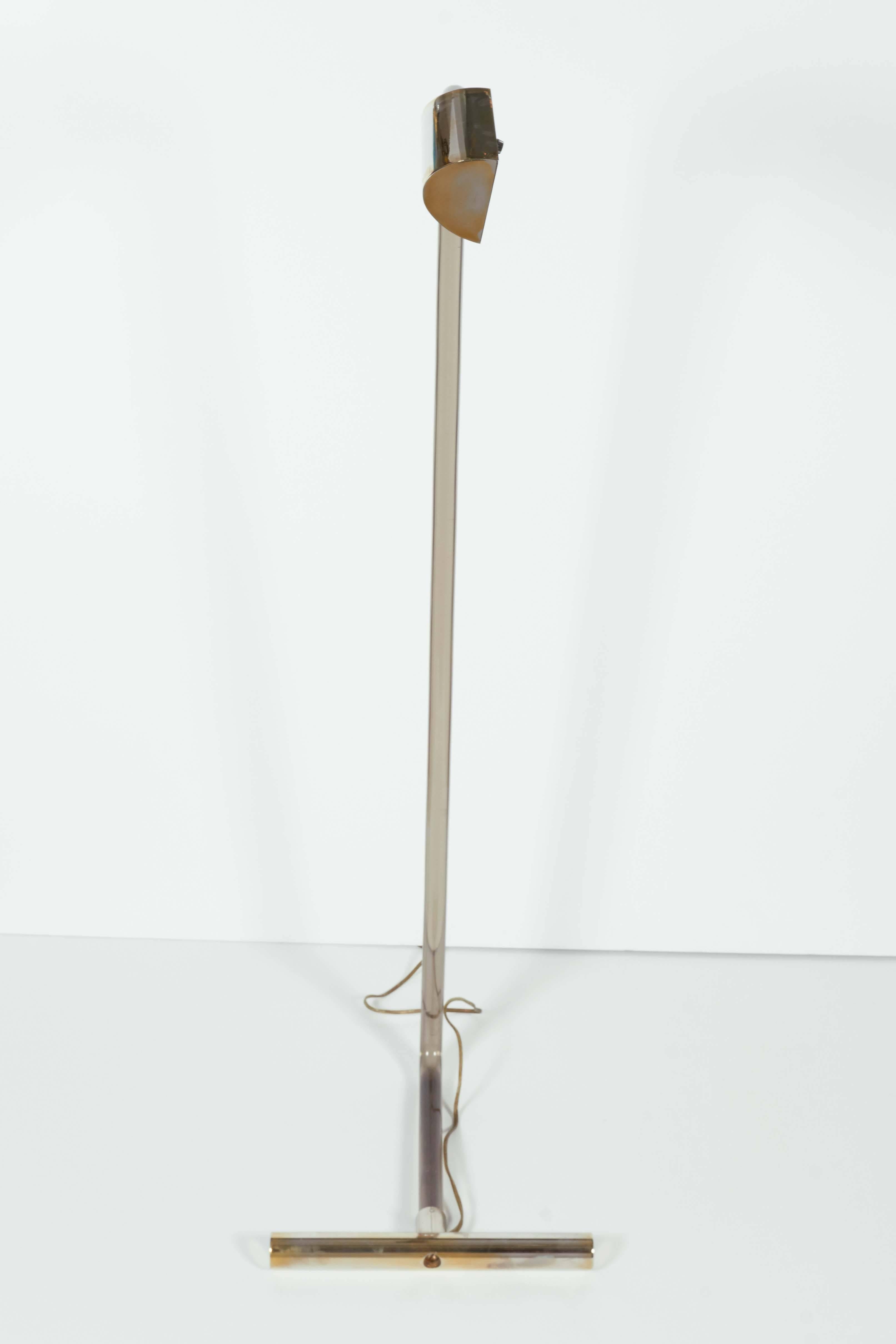 Plated Peter Hamburger Smoked Lucite Floor Lamp for Kovacs