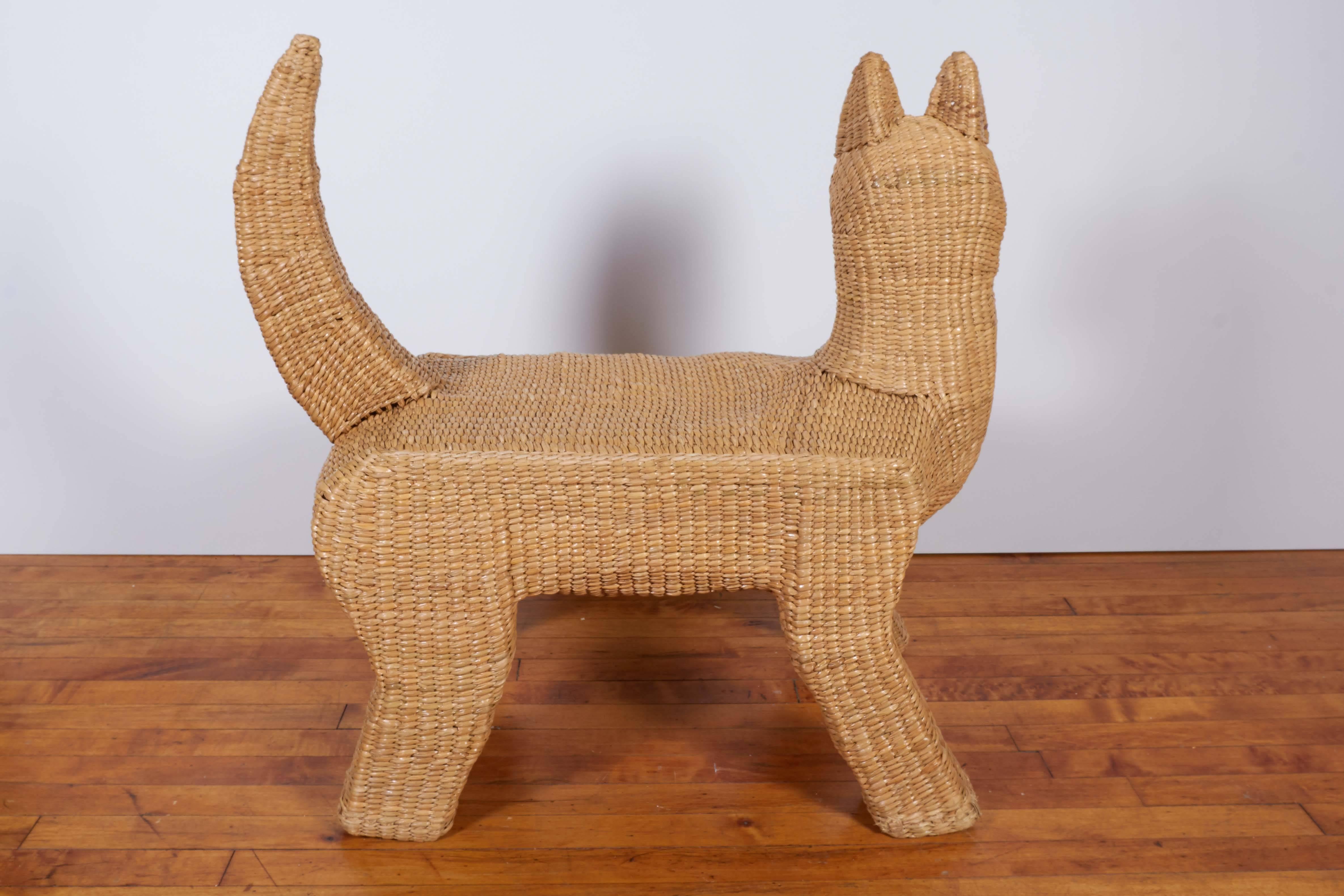 Late 20th Century Mario Lopez Torres Wicker Coyote Bench with Copper Accents