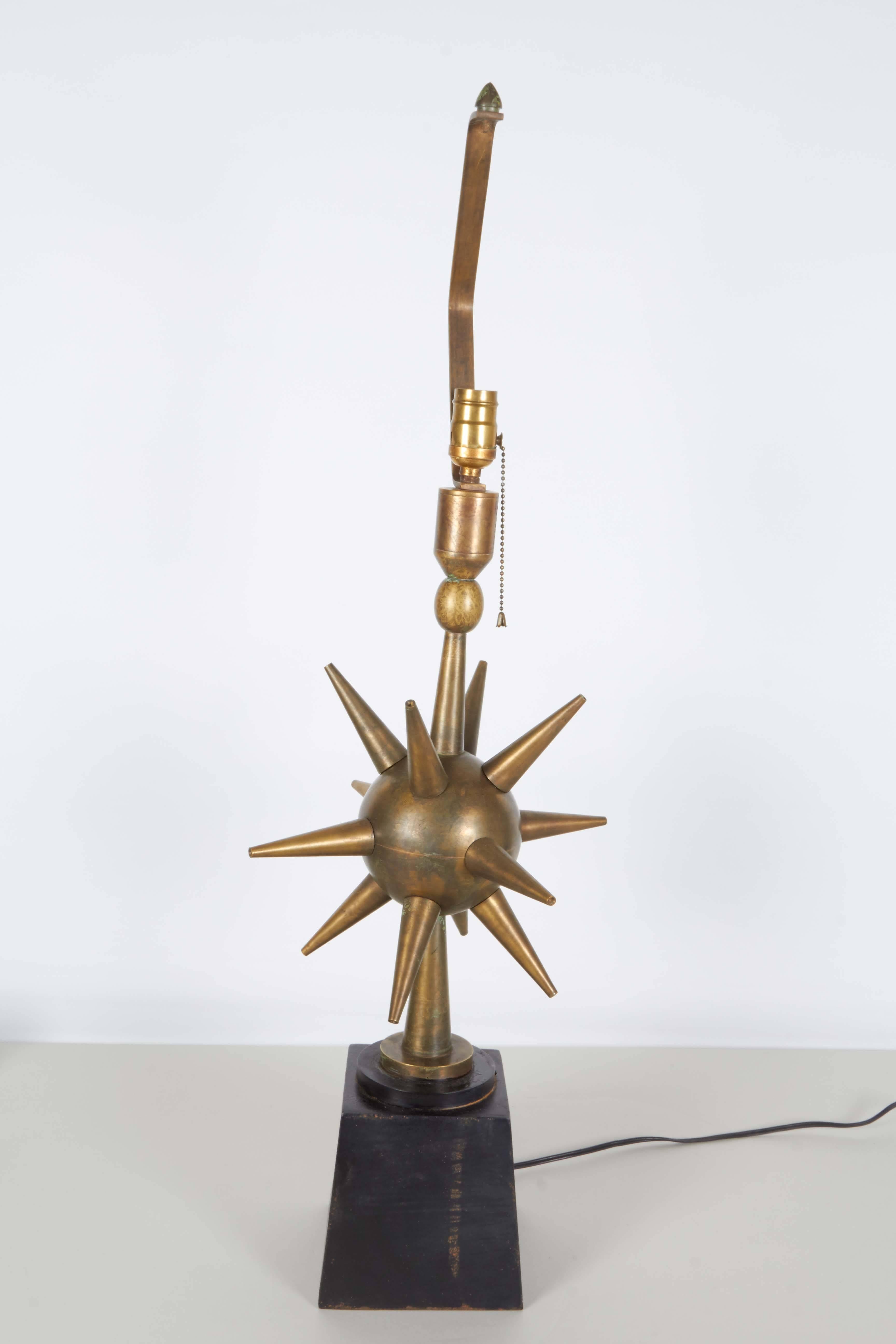 Painted Pair of Arturo Pani Style Atomic Sputnik Bronze Lamps