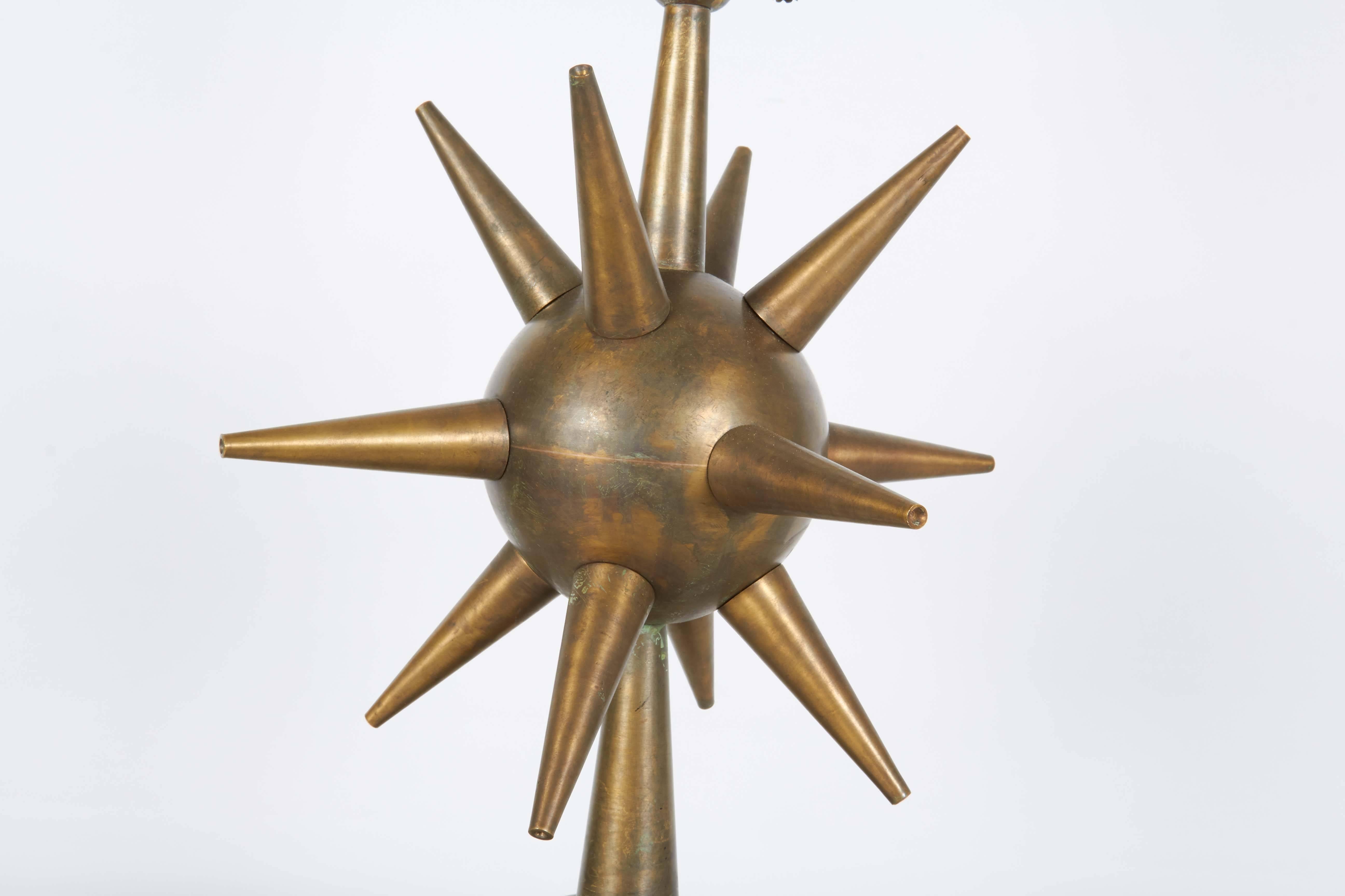 Pair of Arturo Pani Style Atomic Sputnik Bronze Lamps In Good Condition In New York, NY