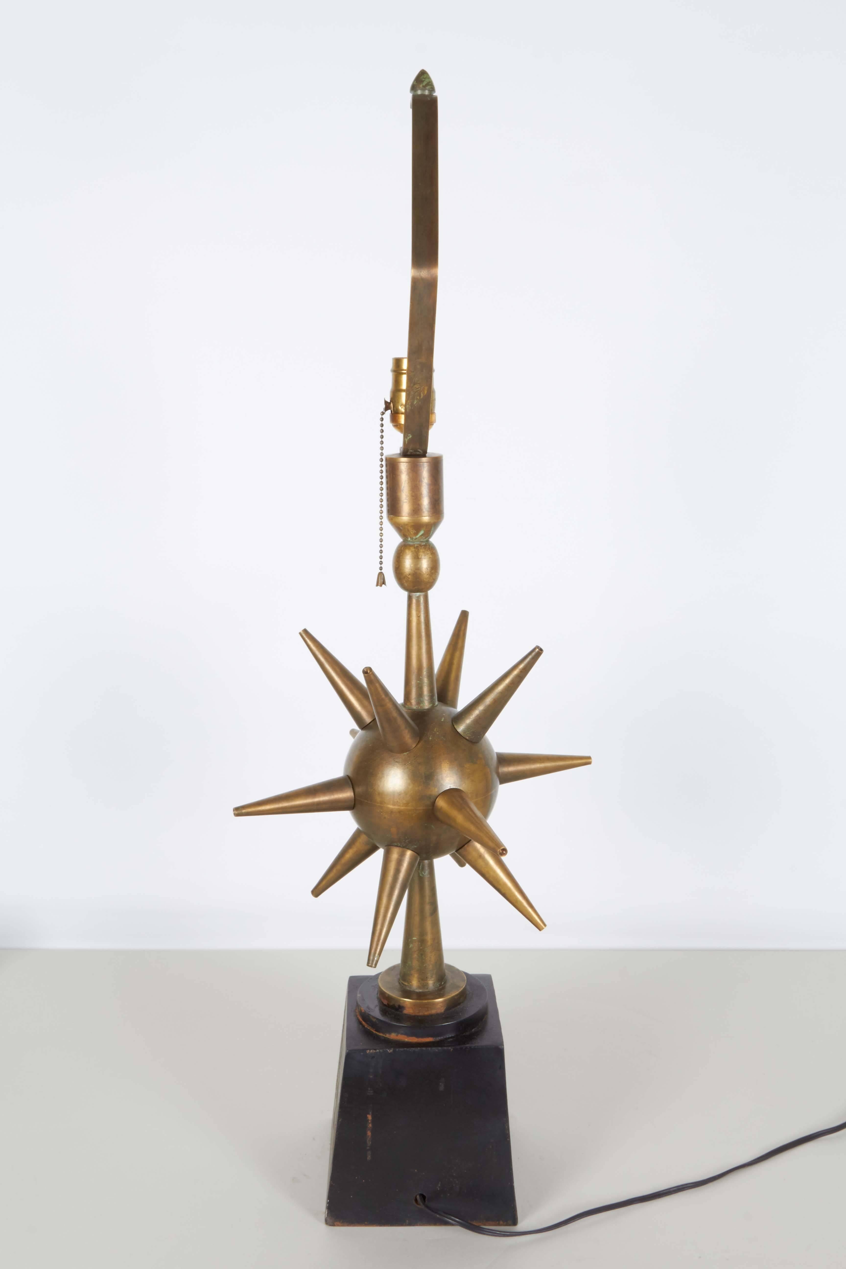 Pair of Arturo Pani Style Atomic Sputnik Bronze Lamps 2