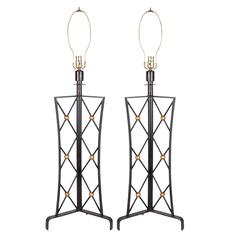 Pair of Jean Royère Style 'Tour Eiffel' Wrought Iron Table Lamps